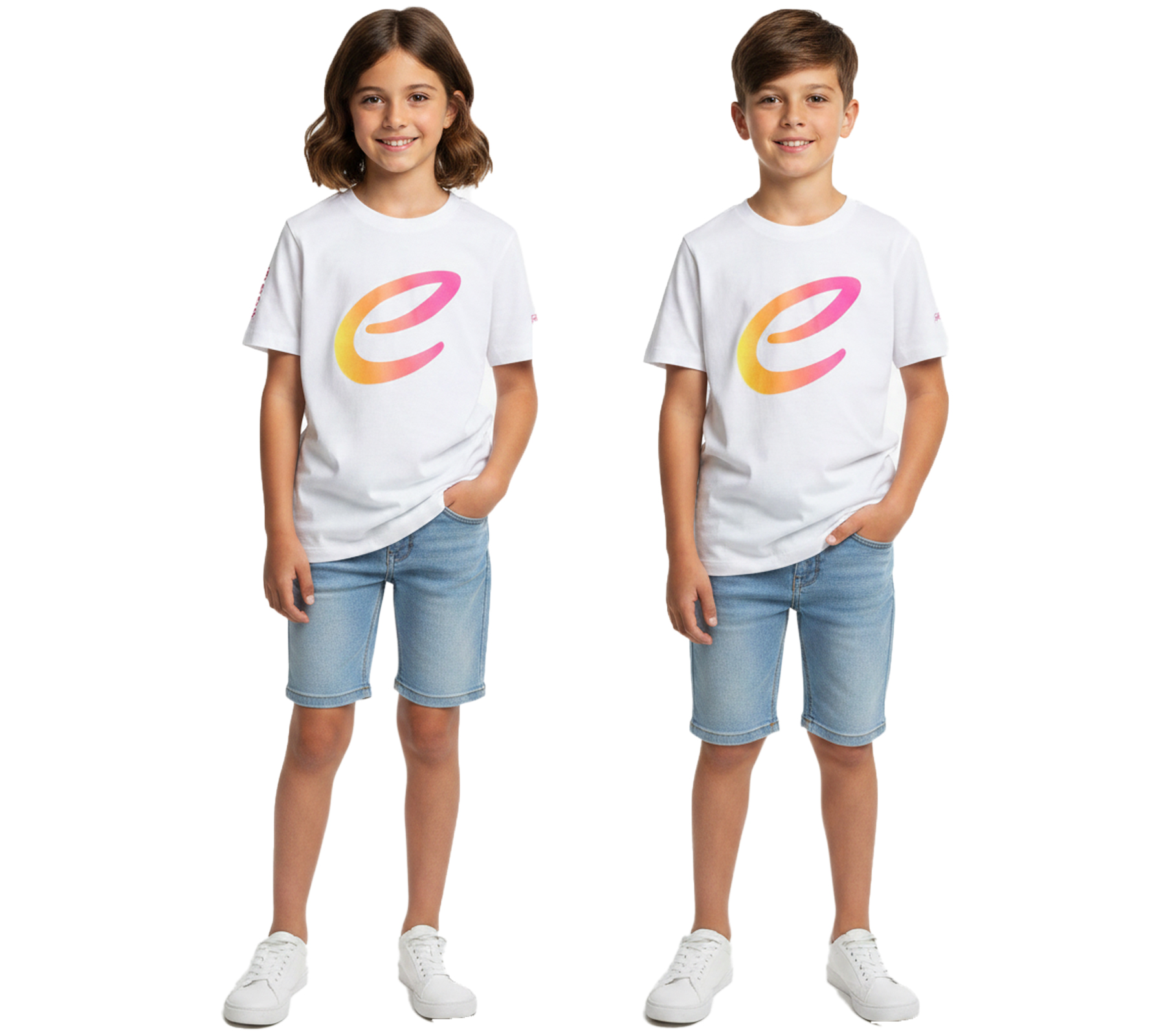 farbenfrohes Formula E Kinder T-Shirt Kurzarm-Shirt nachhaltiges Baumwoll-Shirt mit Formula E Logo 701223593 001 Weiß/Pink/Gelb