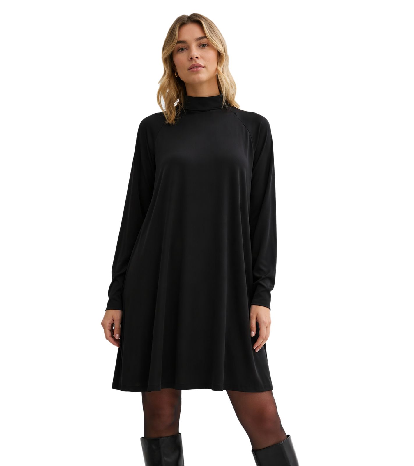 feminines Damen Kleid aus Viskose-Mix Mini-Kleid mit aufgesetzten Seitentaschen Ausgeh-Kleid 955000 Schwarz