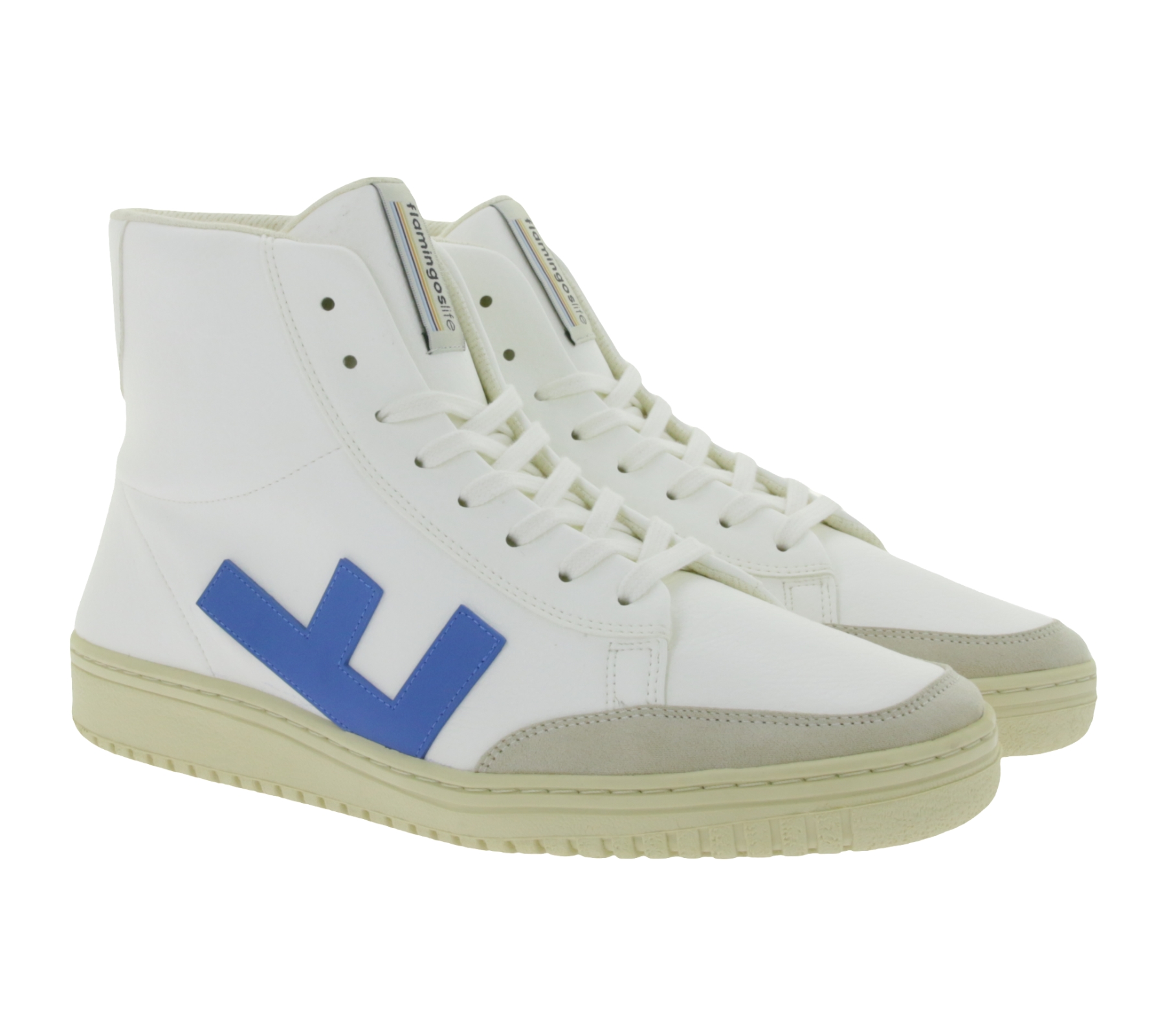 FLAMINGOS LIFE Old 80`s Sneaker faire- und nachhaltige High-Top Sneaker Knöchelhohe-Schuhe Made in Spain SS21O8WHIBLMO Weiß/Blau