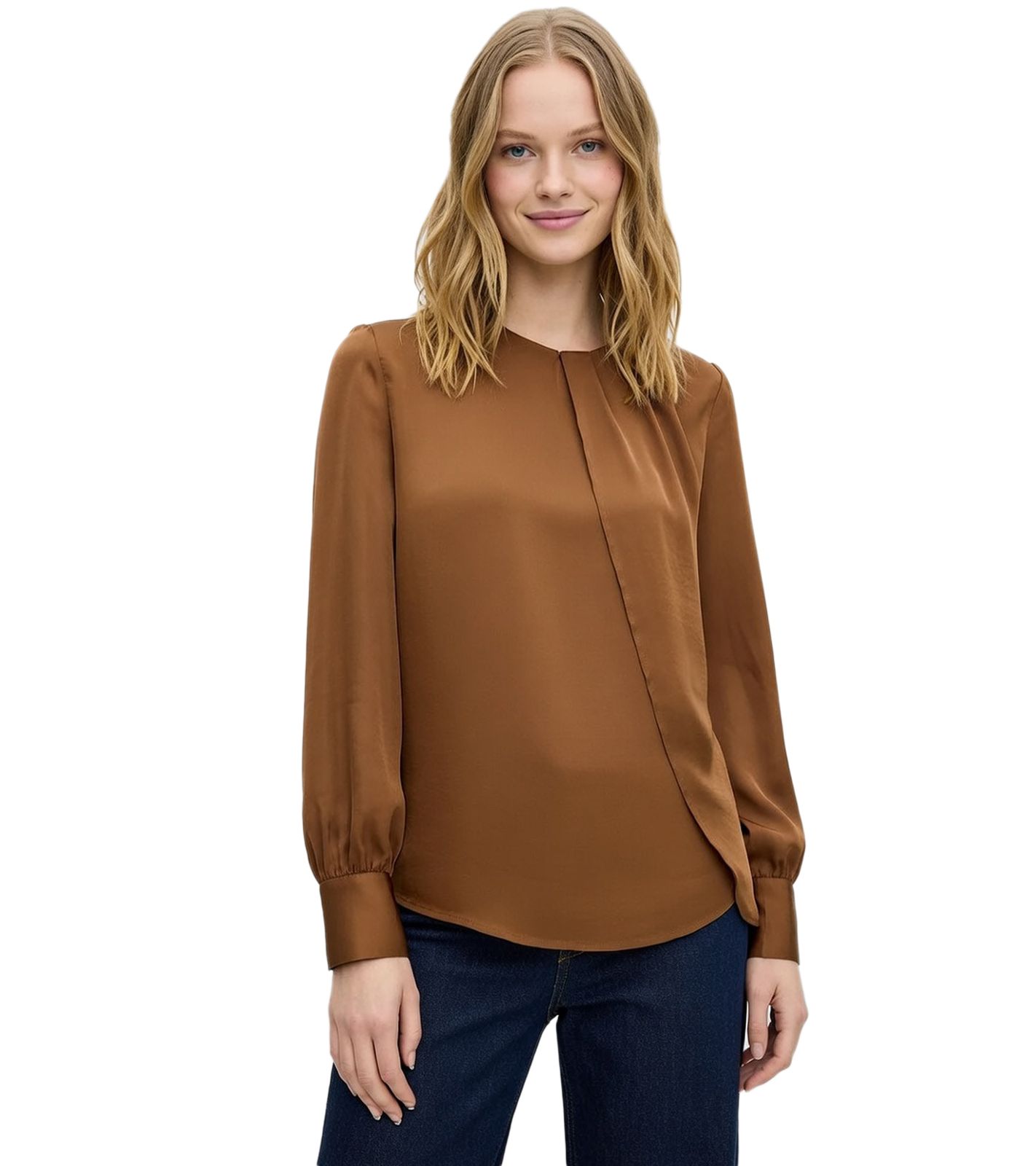 fließende Damen Bluse Satin-Bluse mit leichtem Glanz Ausgeh-Bluse 935646 Braun