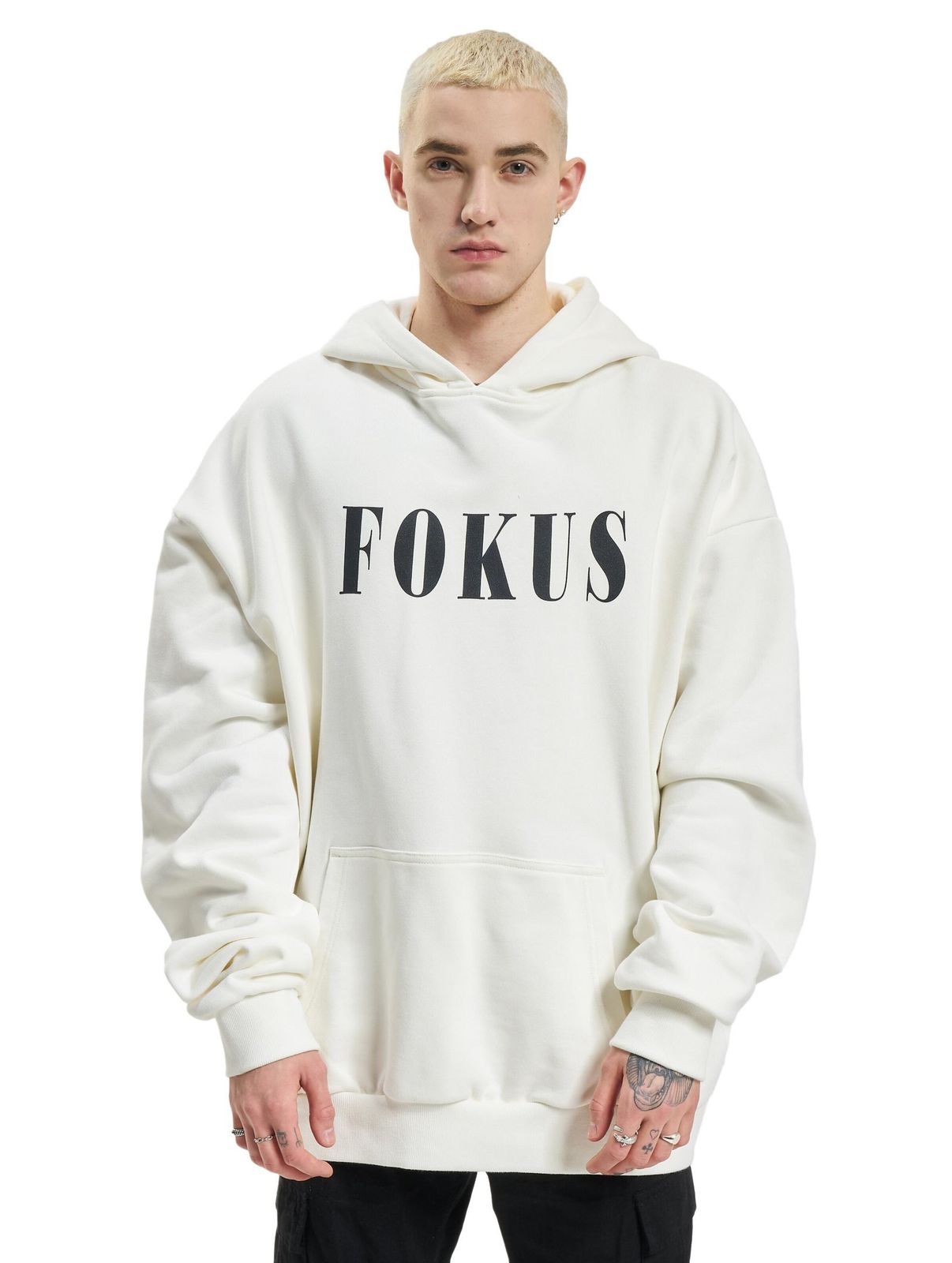 Fokus x Def Plain Herren Kapuzen-Pullover Baumwoll-Hoody Streetwear Weiß