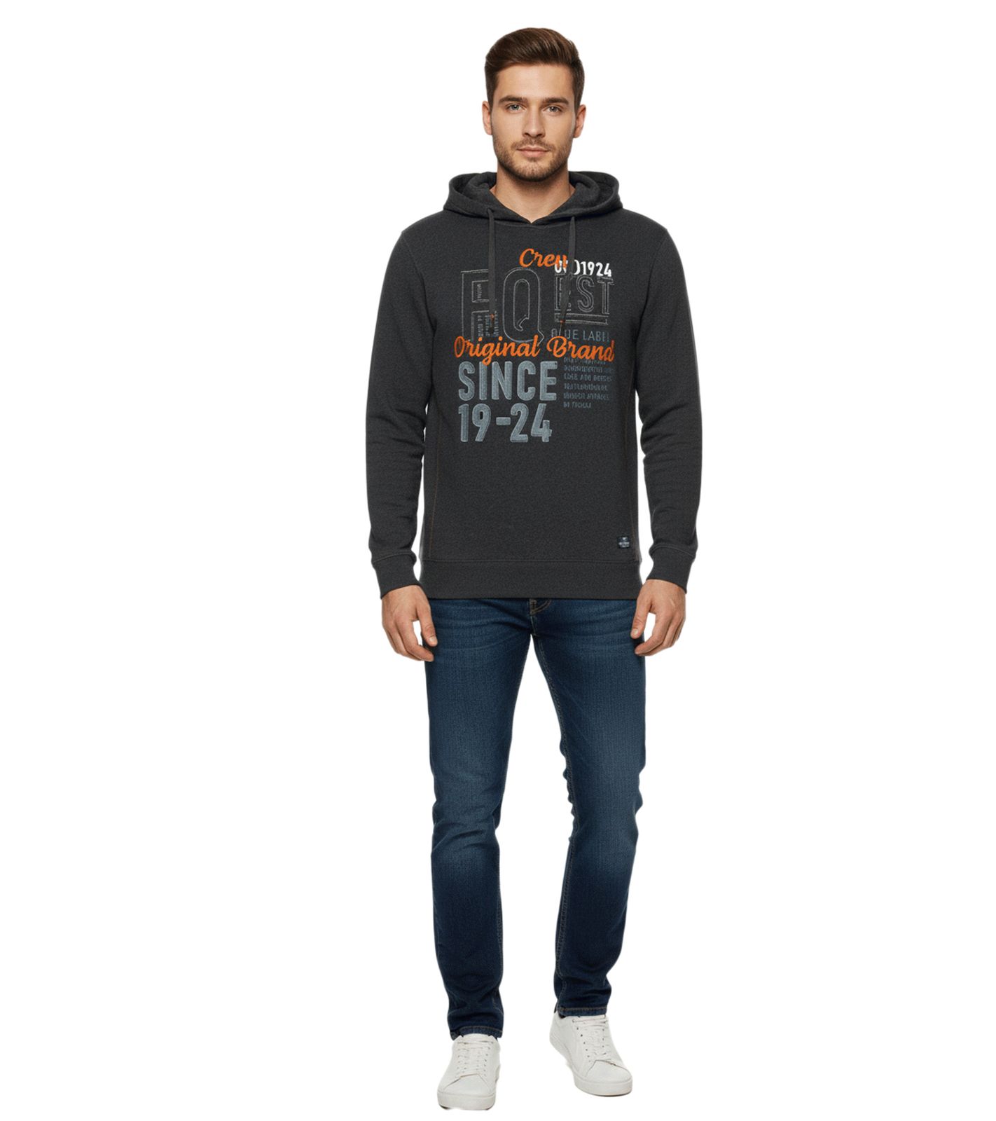FQ1924 Erik Herren Sweatshirt Kapuzen-Pullover Baumwoll-Pulli mit Stickerei 21900544-ME 200278 Grau