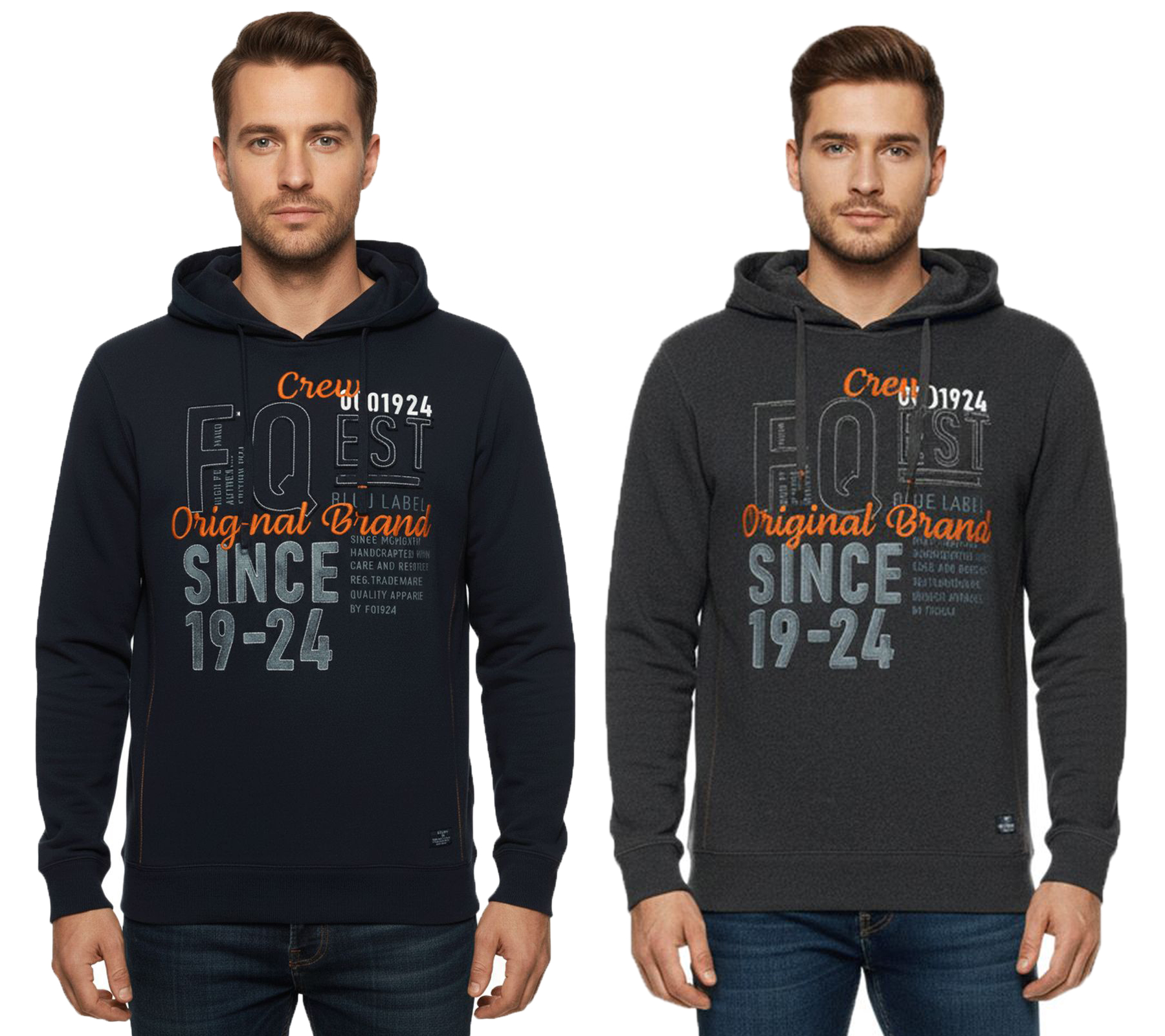 FQ1924 Erik Herren Sweatshirt Kapuzen-Pullover Baumwoll-Pulli mit Stickerei 21900544-ME Grau oder Dunkelblau