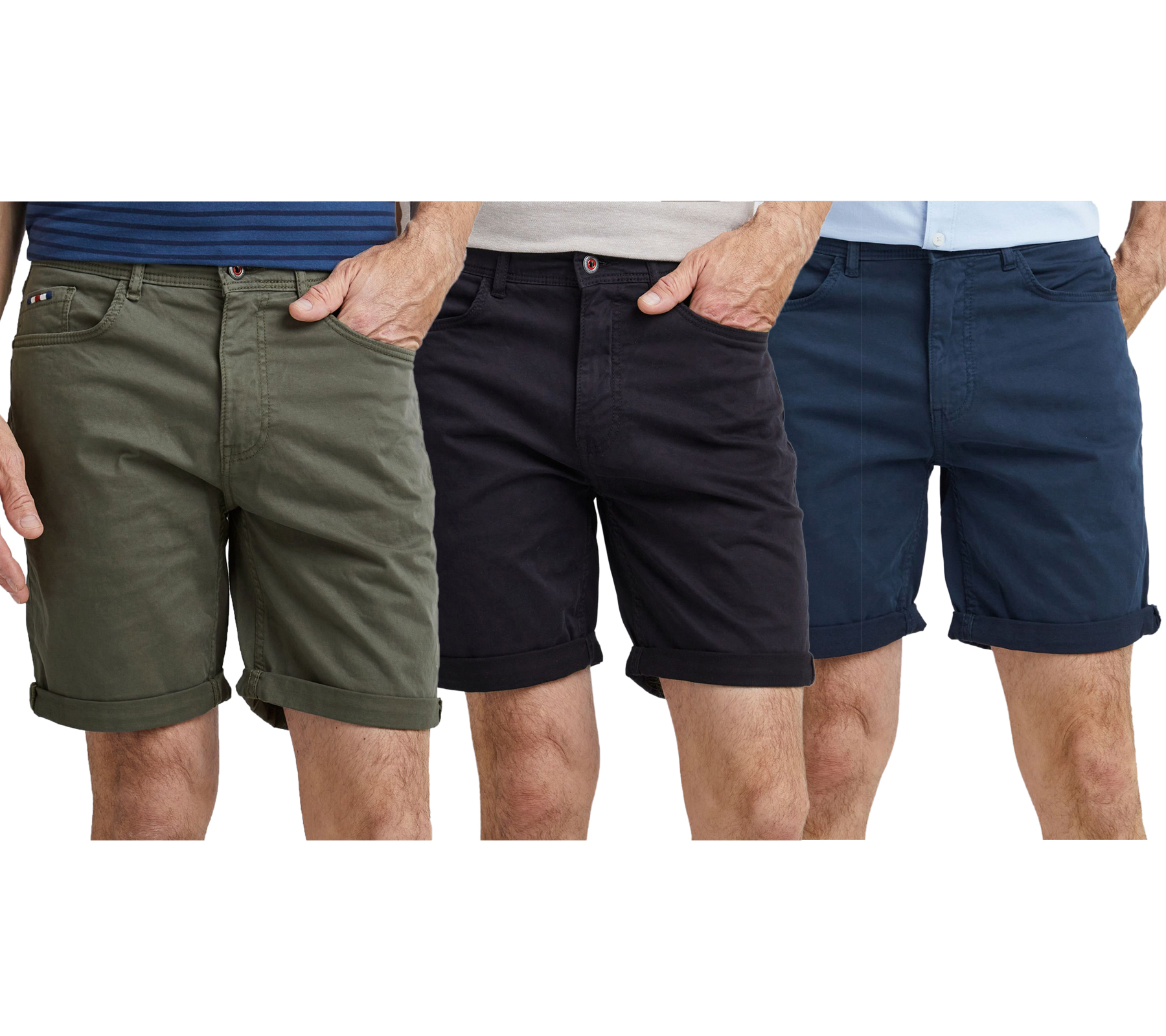 FQ1924 Josh Herren Freizeit-Bermuda Shorts Baumwoll-Hose mit Krempelsaum kurze Hose 21900320 in Navy, Schwarz oder Oliv-Grün