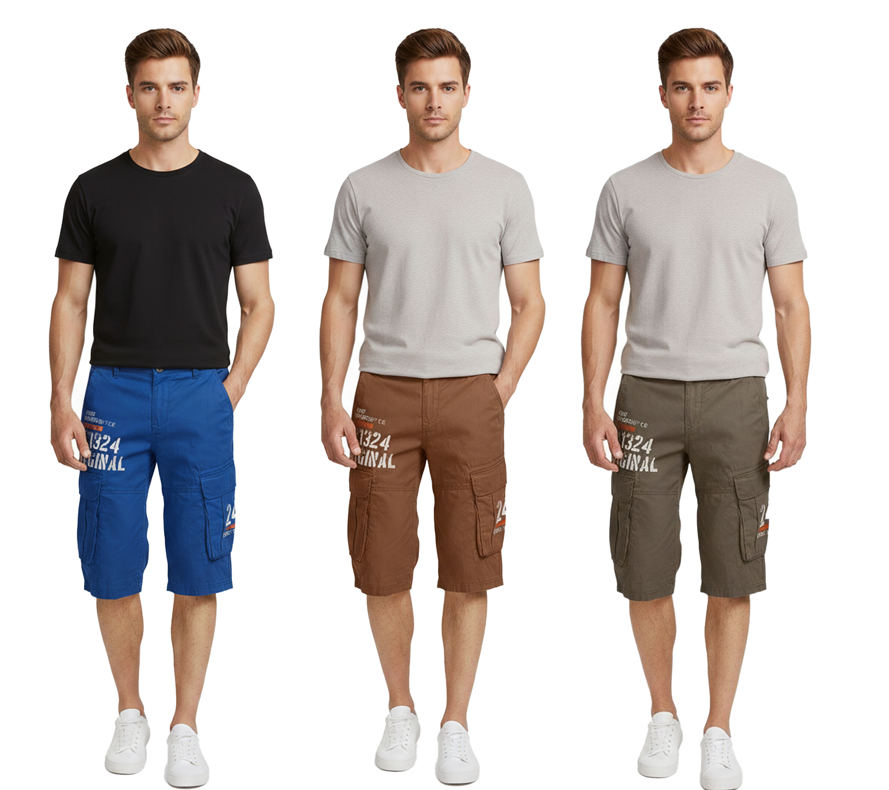 FQ1924 Mael Herren Freizeit-Bermuda Cargo-Shorts Baumwoll-Hose Sommer-Hose 21900196 Blau, Braun oder Khaki