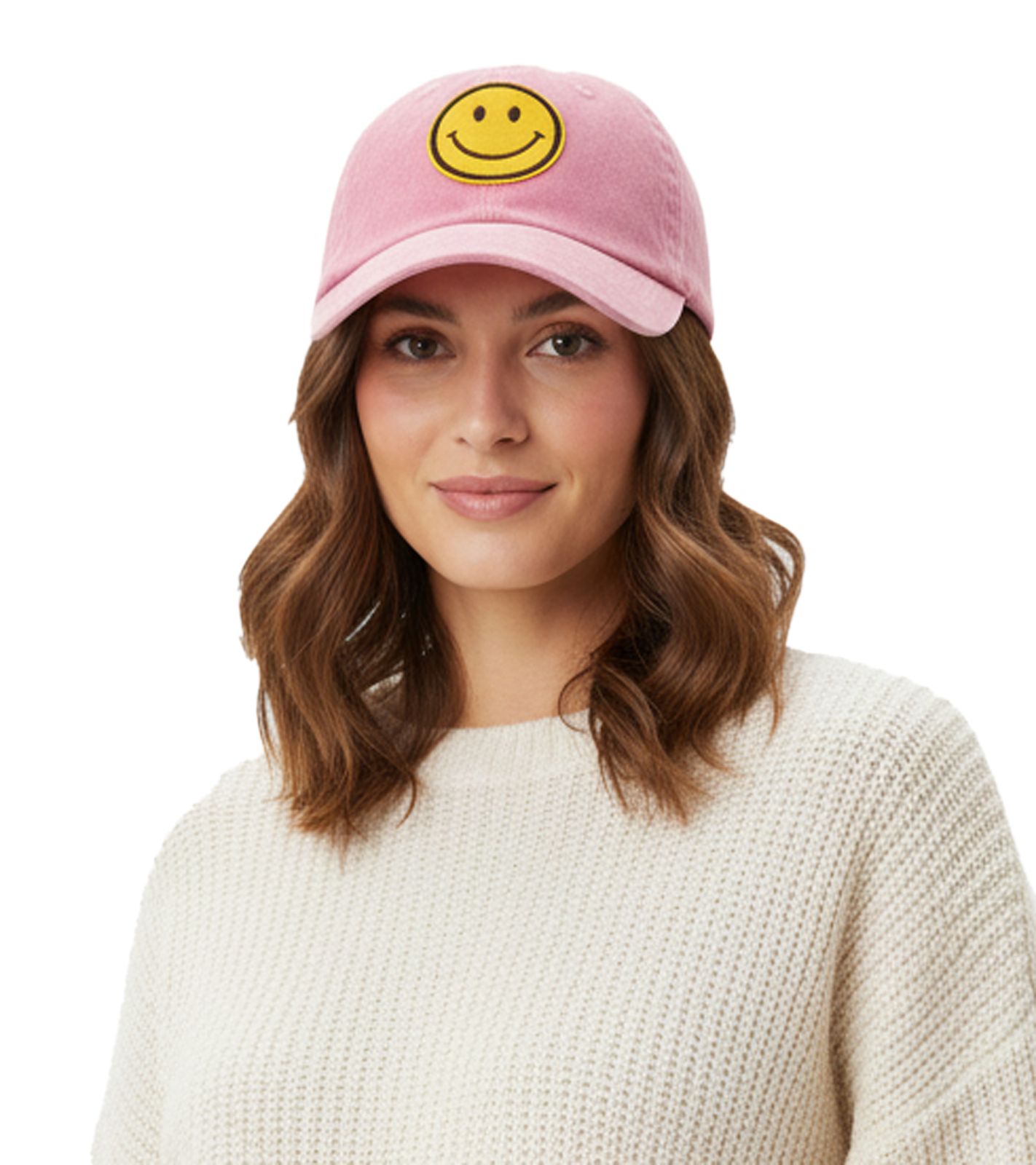 freche ZWILLINGSHERZ Smiley Classic Base-Cap mit Smiley-Patch Baumwoll-Cap justierbare Cappy Schirm-Mütze 4603M K258209 verwaschenes Pink