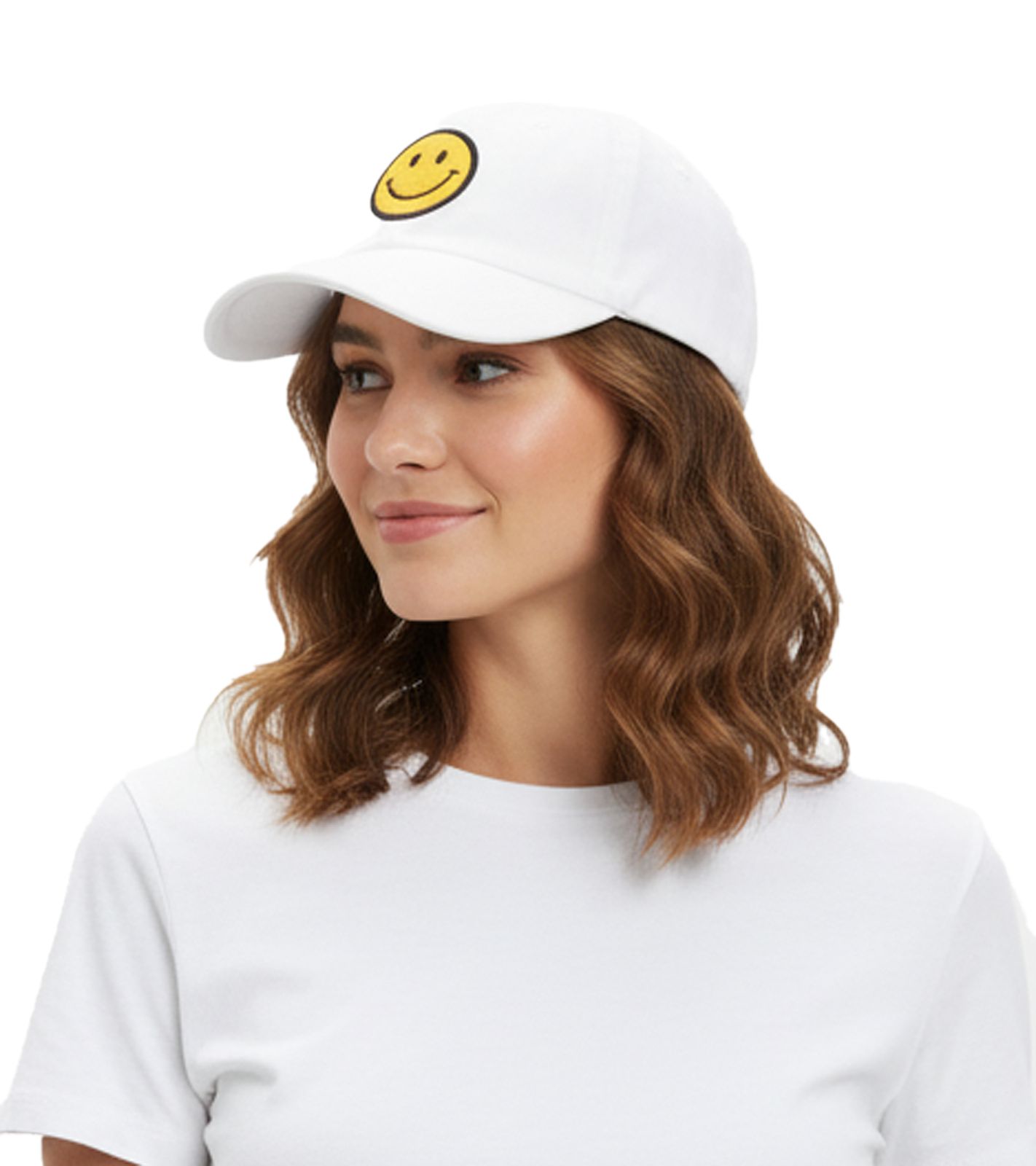 freche ZWILLINGSHERZ Smiley Classic Base-Cap mit Smiley-Patch Baumwoll-Cap justierbare Cappy Schirm-Mütze 4603M K258209 Weiß