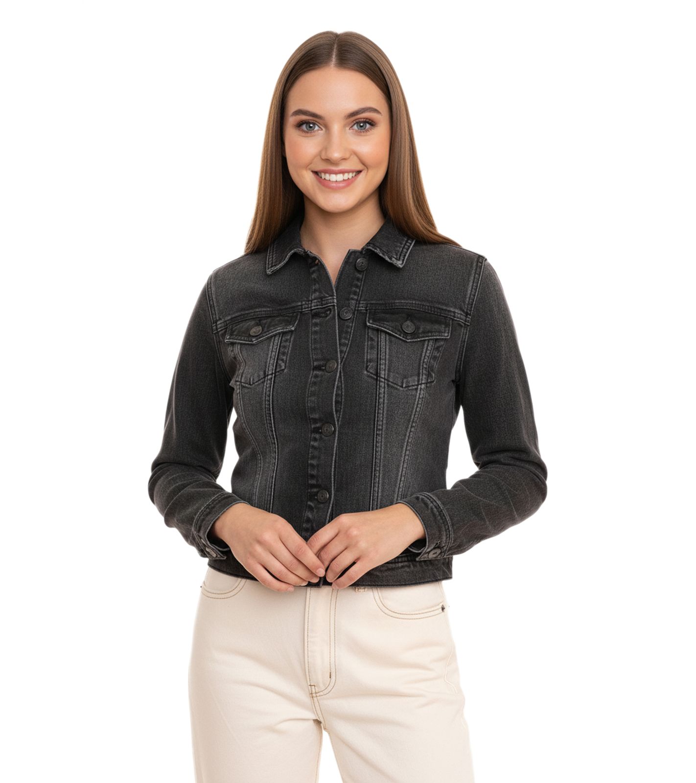 GANG JEANS Damen Denim-Jacke Jeans-Jacke im Washed Look 68113848 Grau/Schwarz