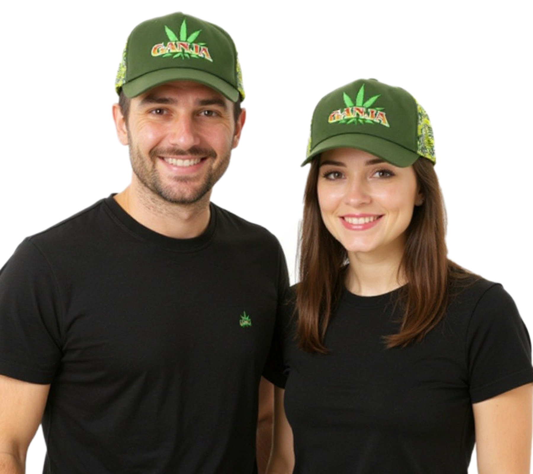 Ganja Green Canvas Trucker-Cap Baseball-Cap Baumwoll-Cap mit Netzeinsatz 7420GUY Grün/Gelb