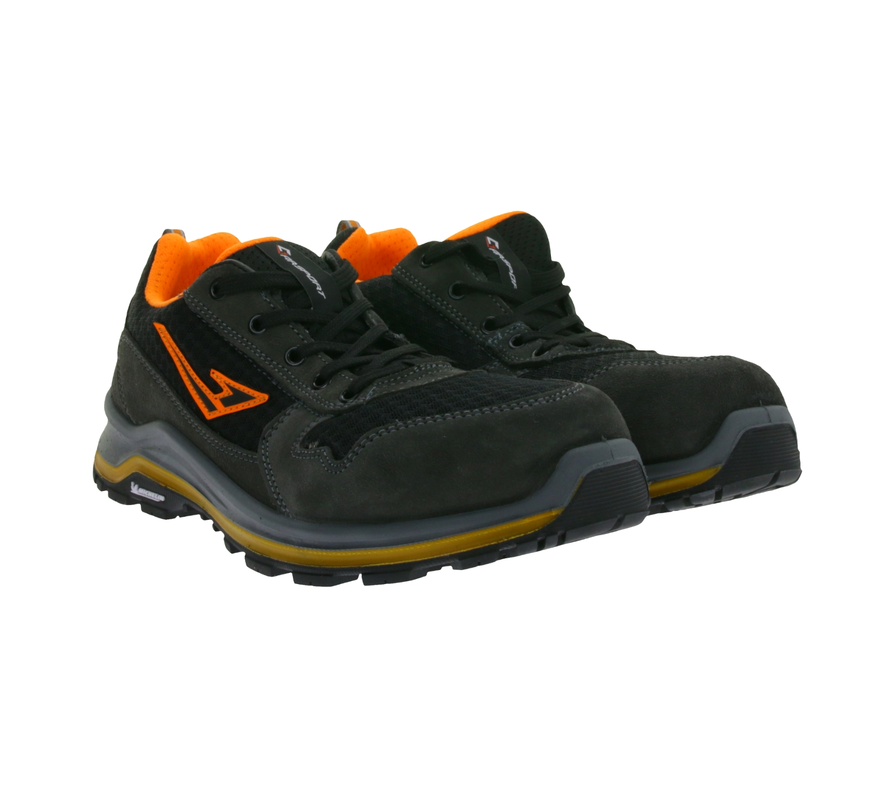 GARSPORT Kele Low S1P Herren & Damen Sicherheits-Schuhe mit Michelin-Arrow-HRO-Gummisohle Arbeits-Schuhe GDS1090017 2099 Schwarz/Grau/Orange