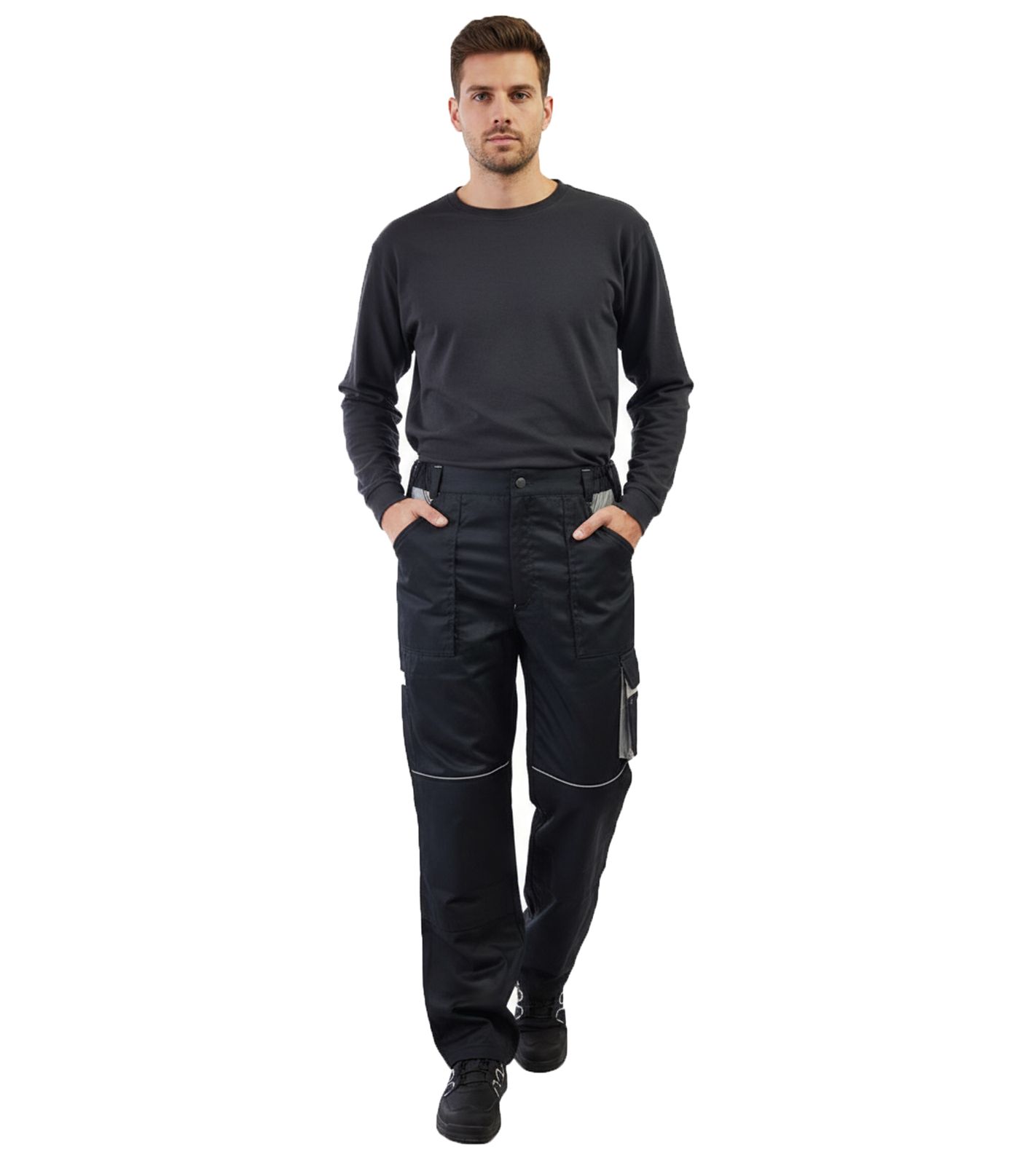 gefütterte PUREWORK Herren Arbeits-Hose mit 6 Taschen Oeko-Tex zertifizierte Thermo-Hose 8659861 Schwarz/Grau