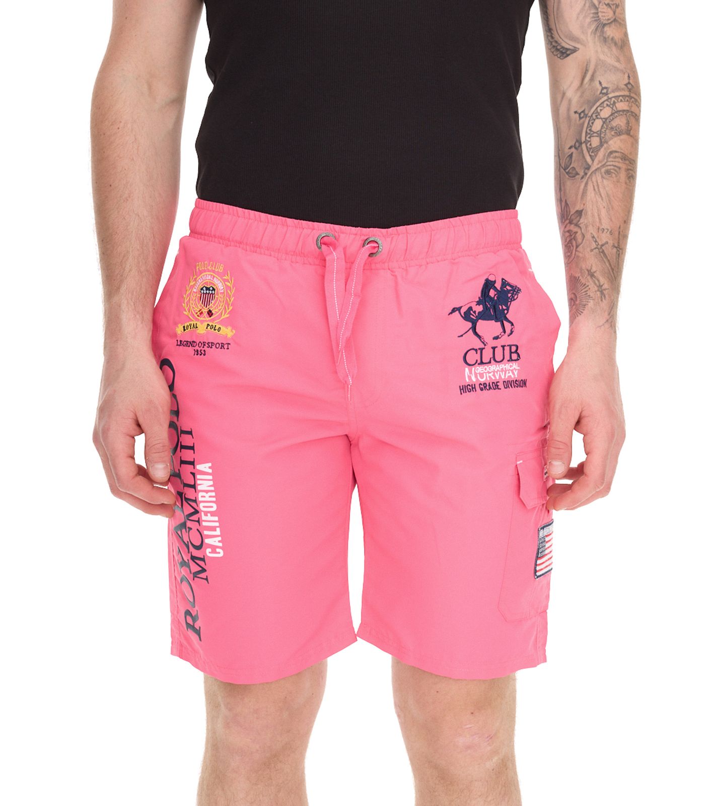 GEOGRAPHICAL NORWAY Herren Schwimm-Hose mit Print und Farbakzenten Badehose stylische Schwimm-Shorts 001 Rosa