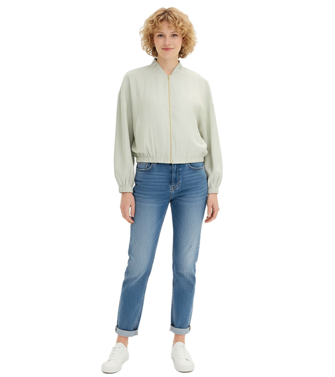 glänzender Damen Blouson modische Übergangs-Jacke Satin-Bomberjacke Oversized 913821 Mint/Gold