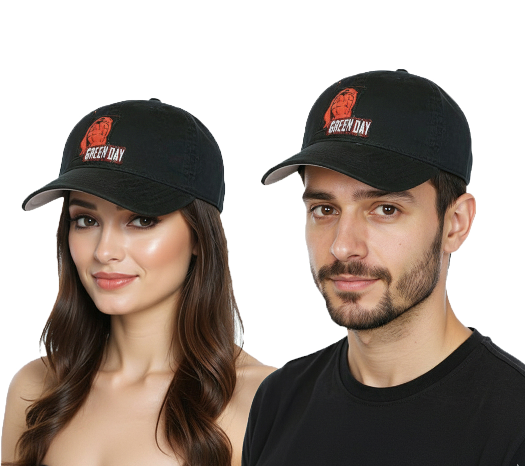 Green Day Unisex Punkrock-Band Baumwoll-Cap Flex-Cap mit Granaten-Logo TC102229GRN Schwarz