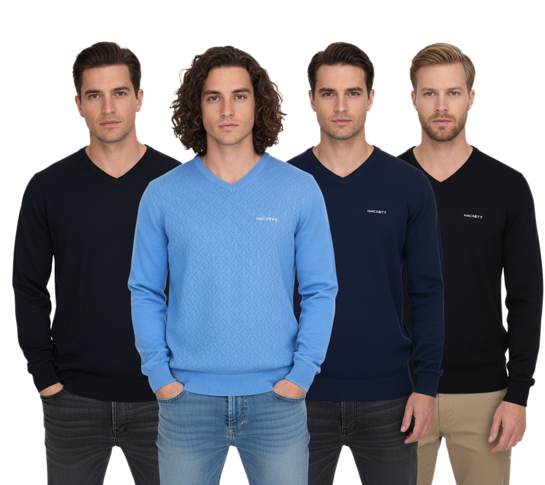 HACKETT LONDON GOLF Herren Baumwoll-Pullover Strick-Pullover mit V-Ausschnitt Langarm-Shirt HMX500D Schwarz, Blau oder Dunkelblau