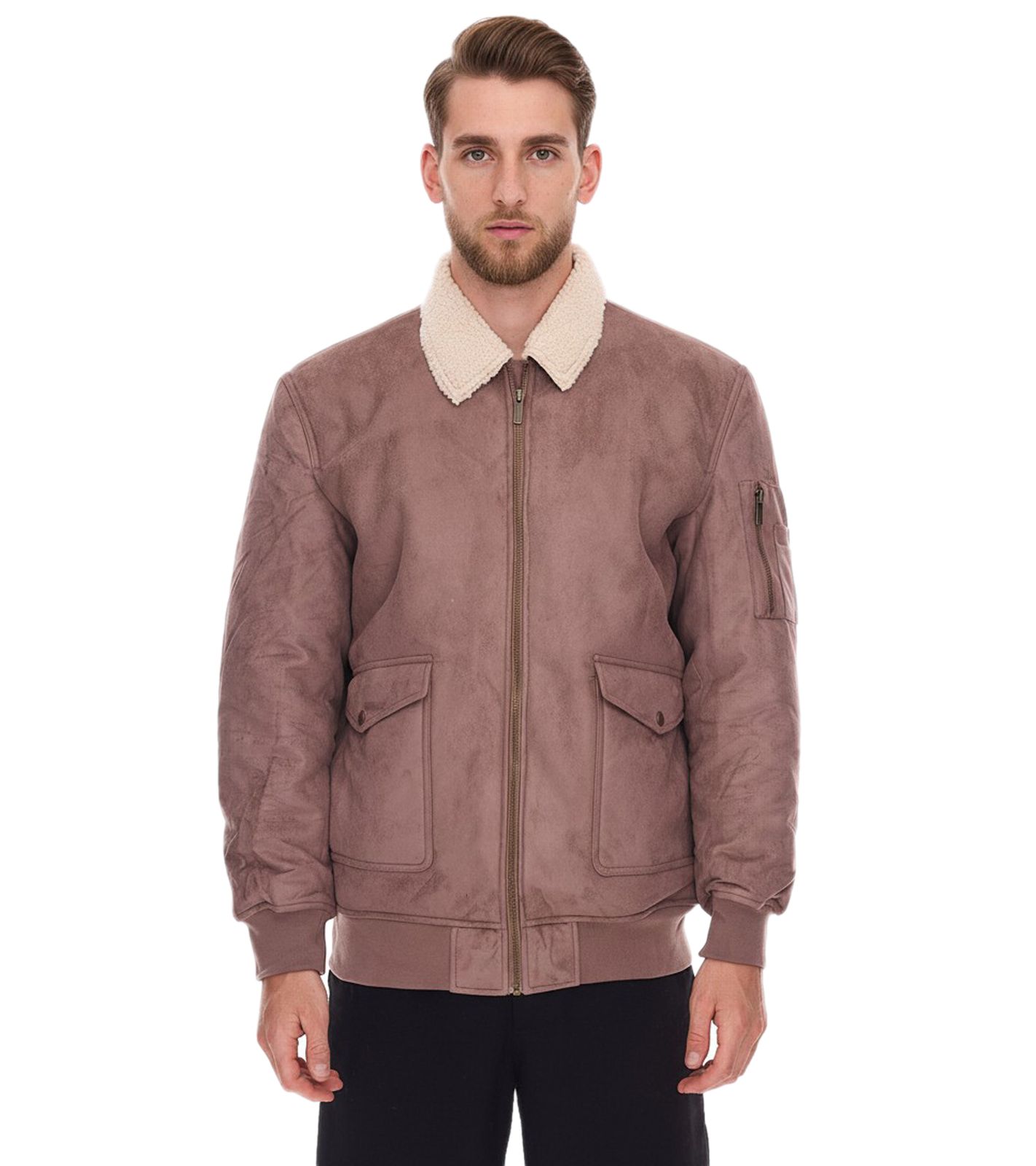 Herren Kernige Jacke in Wildlederoptik mit Teddykragen Outdoor-Jacke 955829 Hell-Braun