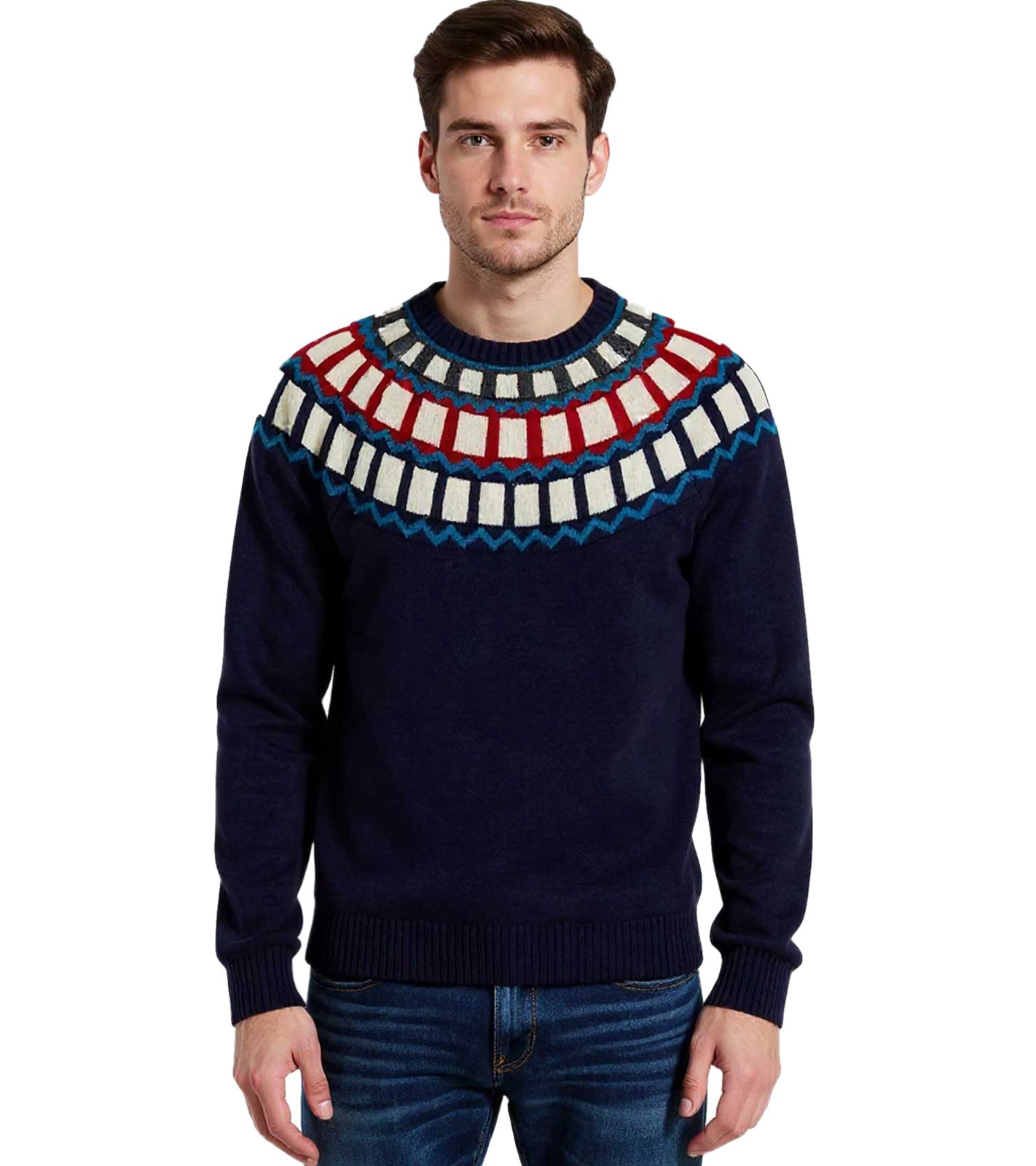 Herren Strick-Pullover mit geometrischen Muster Freizeit-Sweater 920675 Blau