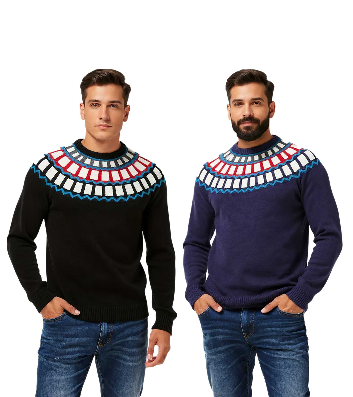 Herren Strick-Pullover mit geometrischen Muster Freizeit-Sweater in Schwarz oder Blau