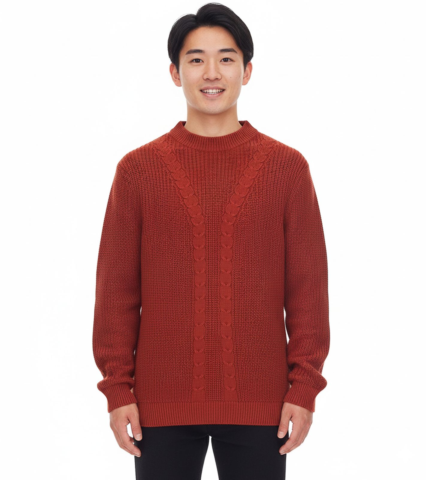 Herren Strick-Pullover mit Zopfmuster nachhaltiger Rundhals-Sweater 970108 Rost-Braun