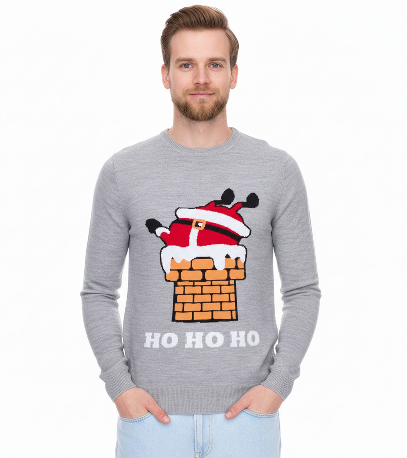 Herren Strick-Pullover Ugly Christmas Sweater mit weihnachtlichem Muster Weihnachts-Pullover Freizeit-Sweater 979440 Grau