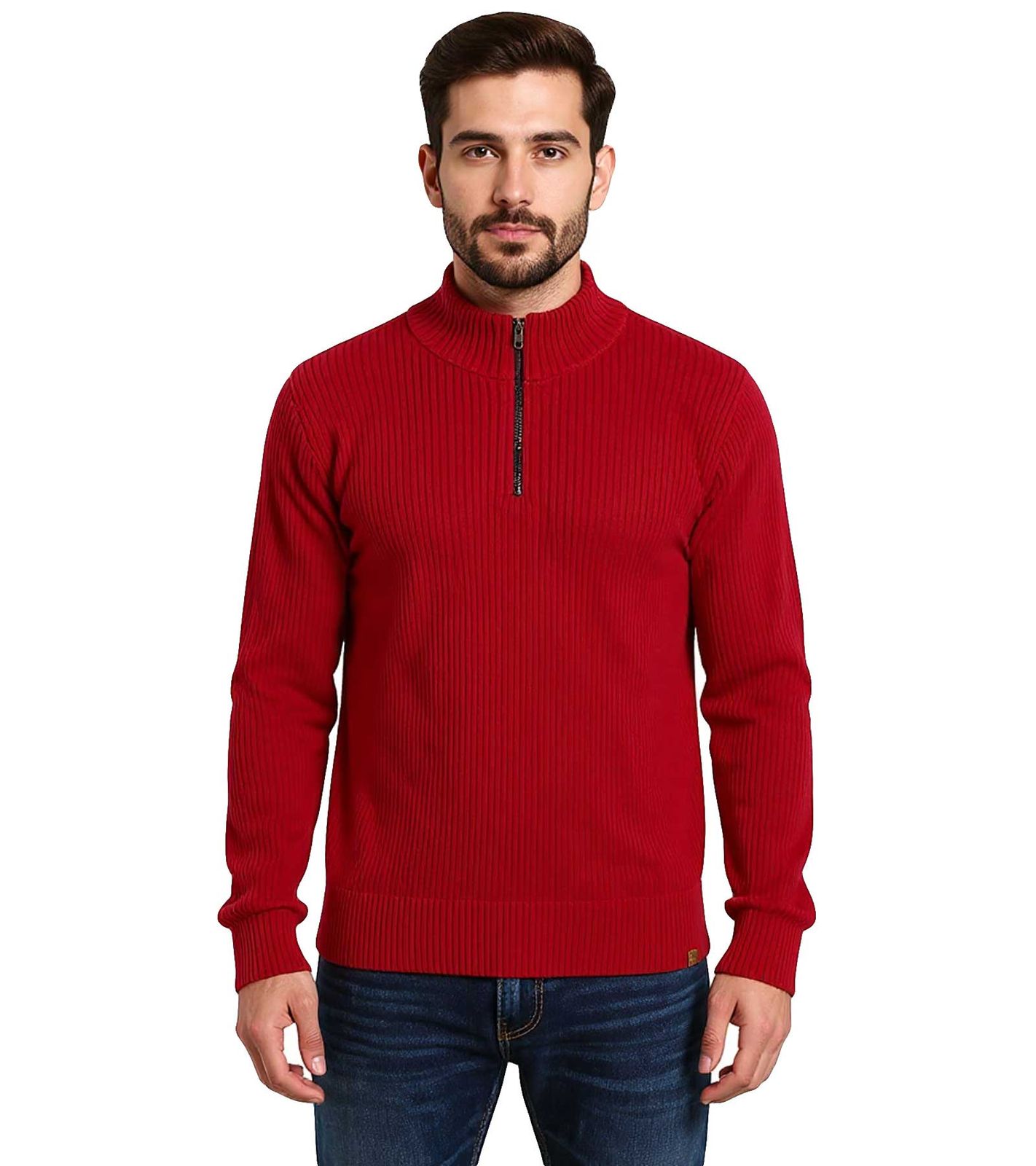 Herren Strick-Troyer klassischer Strick-Pulli mit Reißverschluss Langarm-Pullover Große Größen 978933 Rostrot