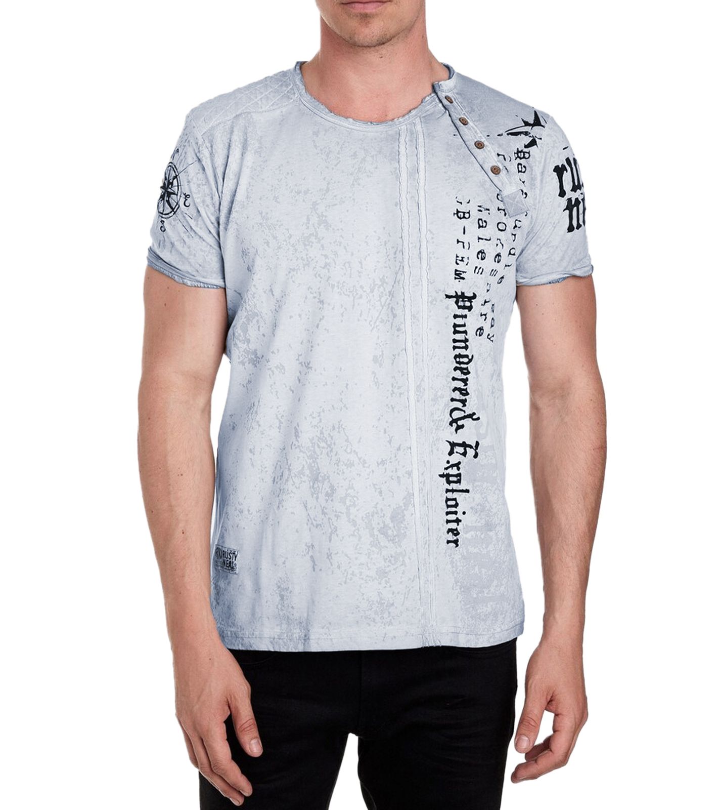 Herren T-Shirt mit Plunderer & Exploiter Print Baumwoll-Shirt Rundhals-Shirt R-15191 Grau