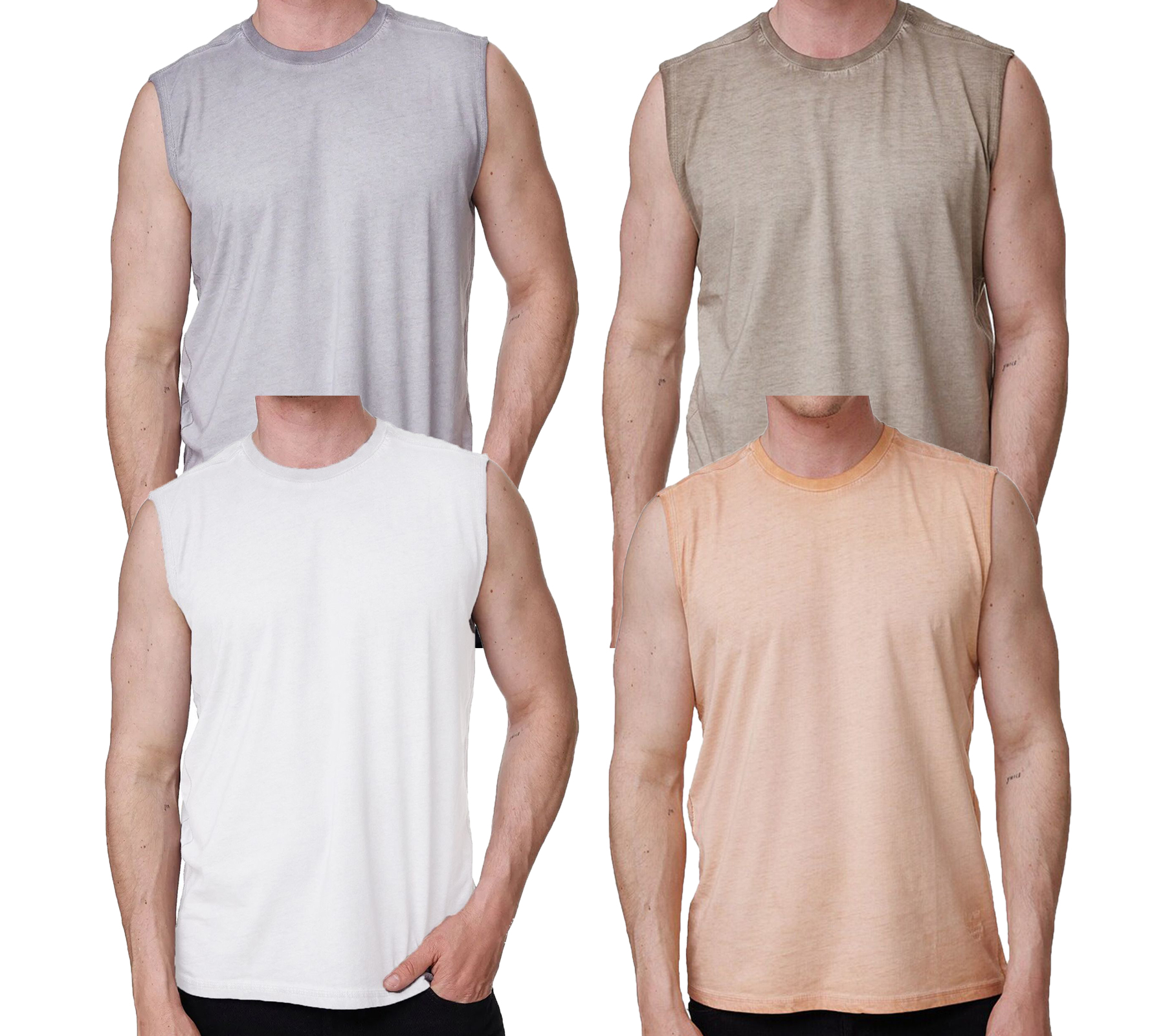 Herren Tank-Top Kurzarm-Shirt schlichtes Sommer Top Baumwoll-Shirt R-15286 Hell-Orange, Weiß, Khaki oder Grau