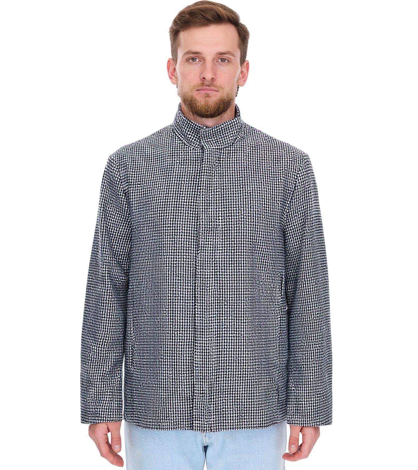 Herren Übergangs-Jacke mit Hahnentritt-Muster Herbst-Jacke 957466 Schwarz/Weiß
