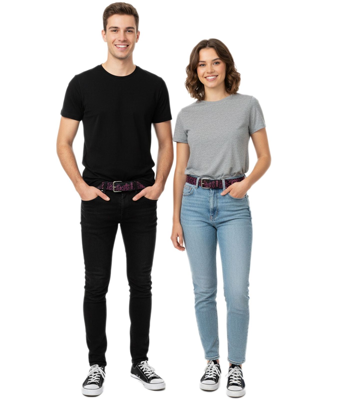 HIM Gürtel Echtleder-Gürtel mit Band-Schriftzug stylischer Freizeit-Gürtel Länge 110cm Schwarz/Lila