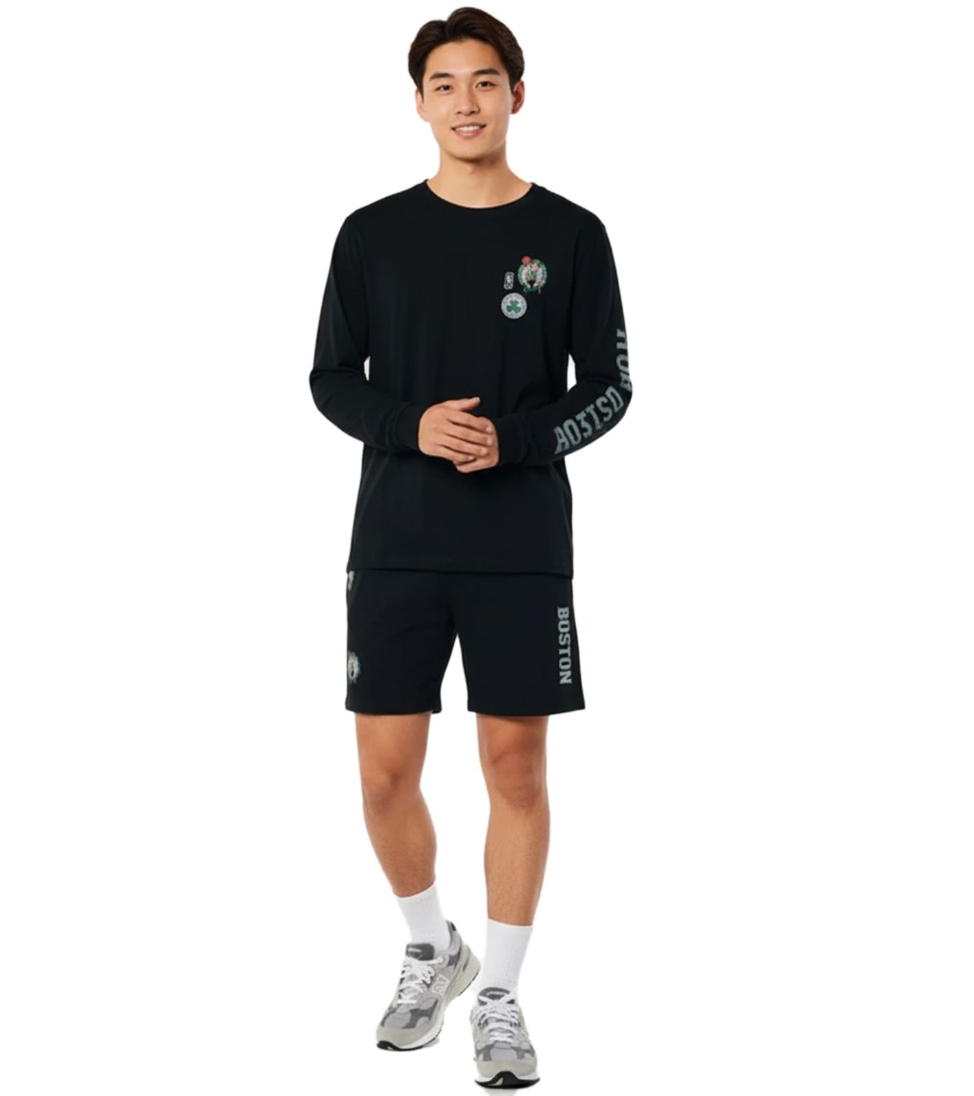 Hollister X NBA Boston Celtic Herren Sweat-Shorts mit Logo-Aufdruck Sport-Hose Baumwoll-Hose 328-278-0249-900 Schwarz