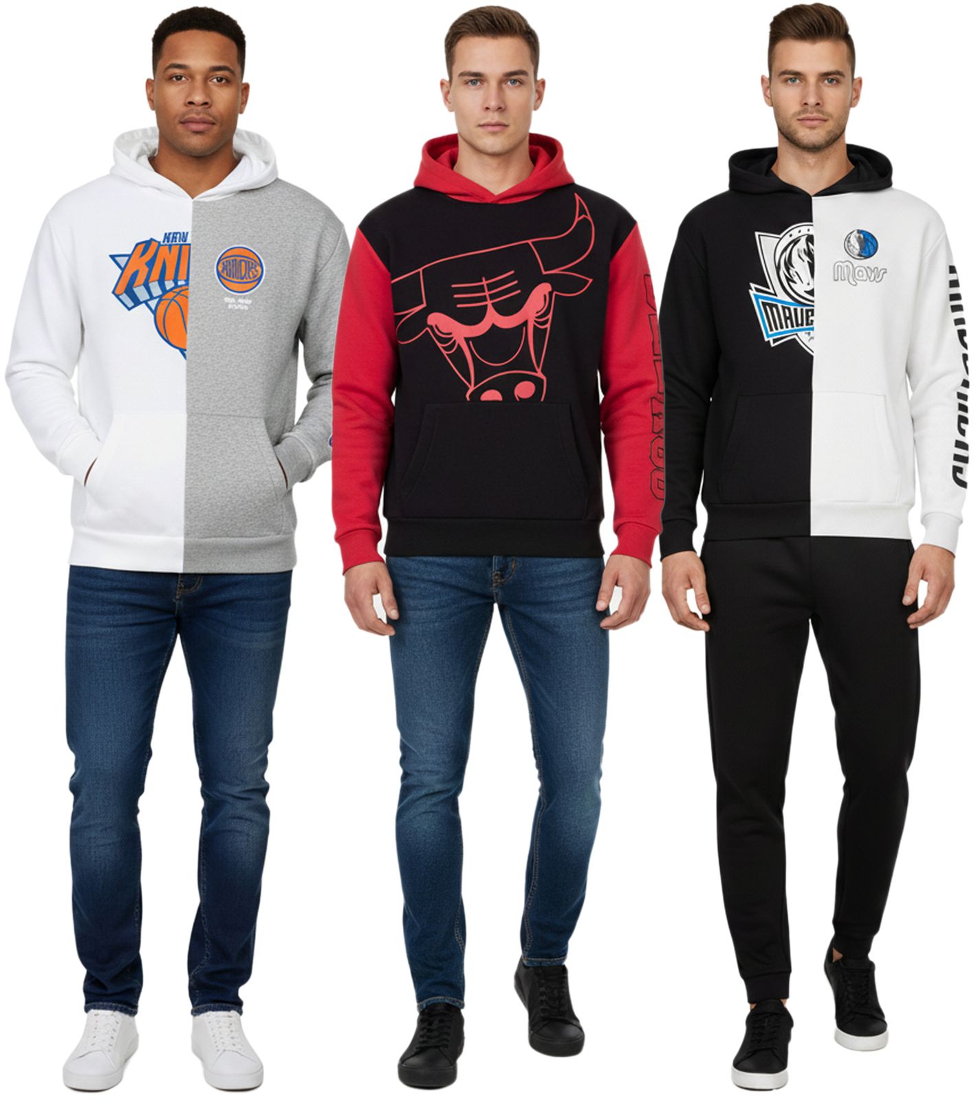 Hollister X NBA Herren Hoodie mit Team-Logo-Aufdruck Baumwoll-Pullover 322-221-1590 verschiedene Modelle New York Knicks (Grau/weiß), Dallas Mavericks (Weiß/Schwarz) oder Chicago Bulls (Schwarz/Rot)
