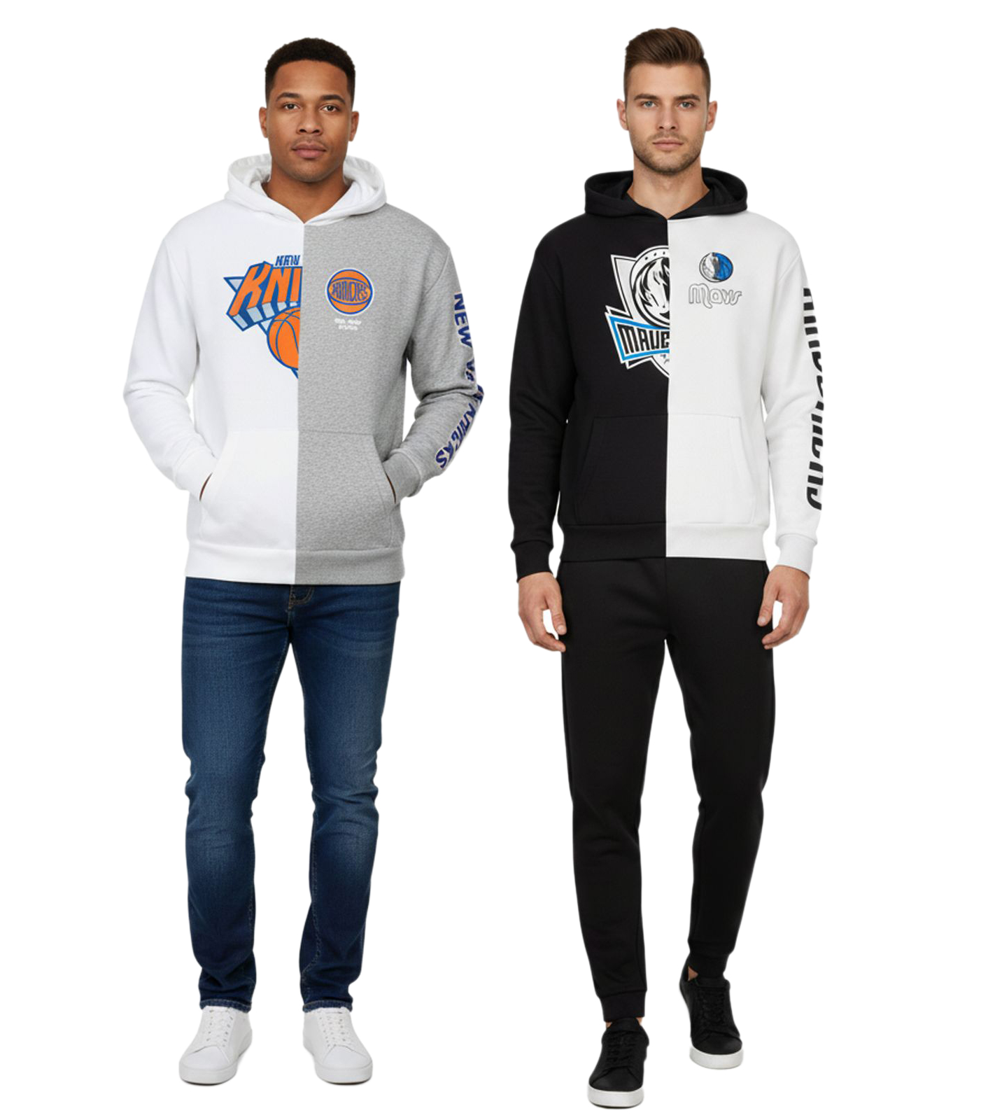 Hollister X NBA Herren Hoodie mit Team-Logo-Aufdruck Baumwoll-Pullover 322-221-1590 vom Team New York Knicks in Grau/Weiß oder Dallas Mavericks in Weiß/Schwarz