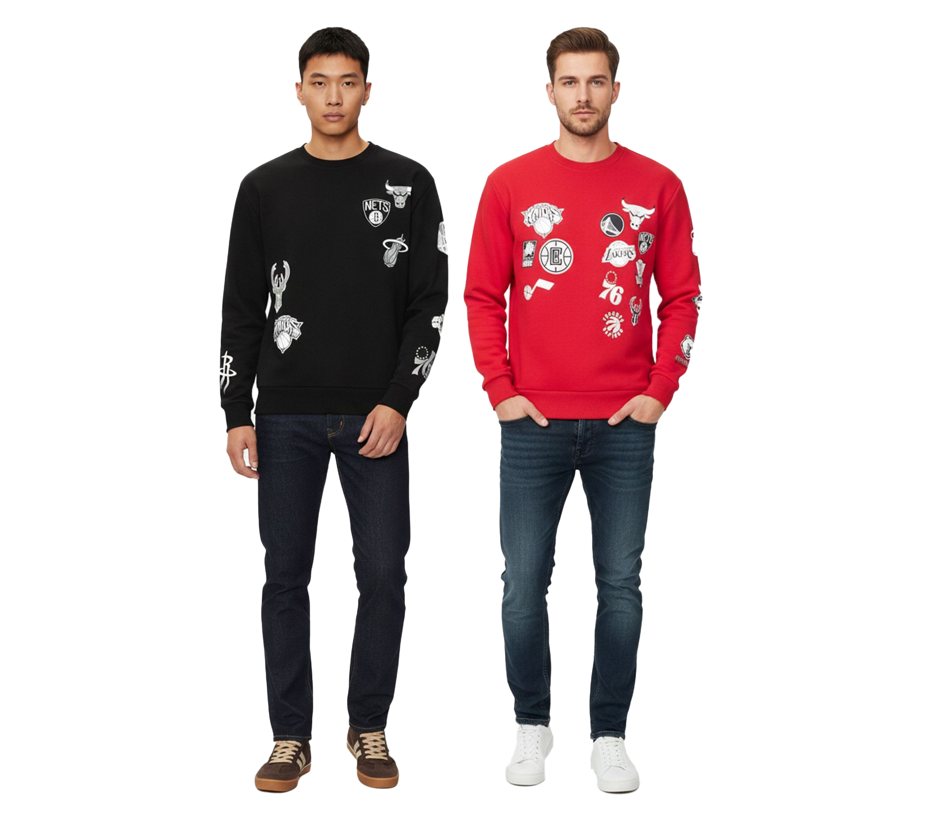 Hollister X NBA Herren Sweatshirt mit NBA-Team-Logos Baumwoll-Sweater Langarm-Shirt 322-221-1592 in Schwarz oder Rot