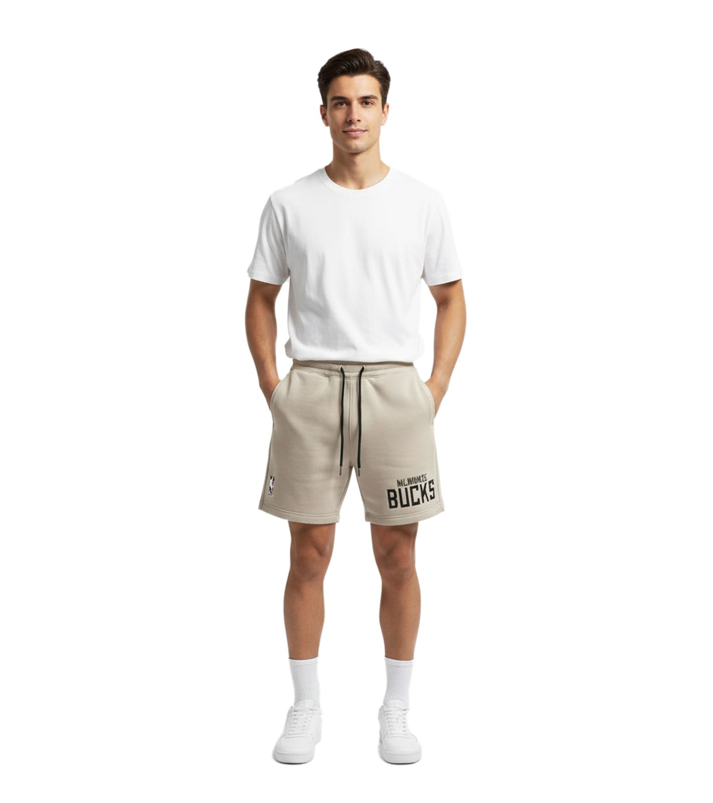 Hollister X NBA Milwaukee Bucks Sweat-Shorts Sport-Hose Baumwoll-Hose 328-278-0257-400 Taupe