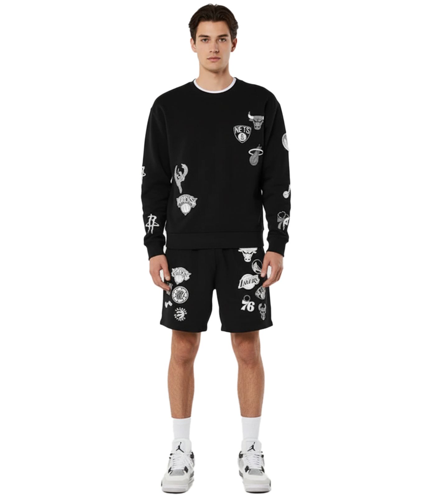 Hollister X NBA Sweat-Shorts mit Team-Logos Sport-Hose Baumwoll-Hose 328-278-0256-909 Schwarz