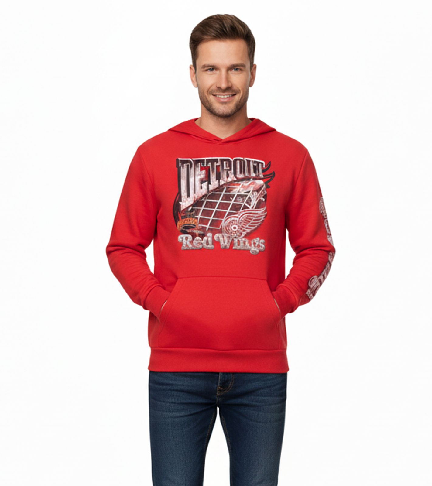 Hollister X NHL Detroit Red Wings Herren Hoodie mit Team-Logo-Print Baumwoll-Pullover 322-221-1606-500 Rot