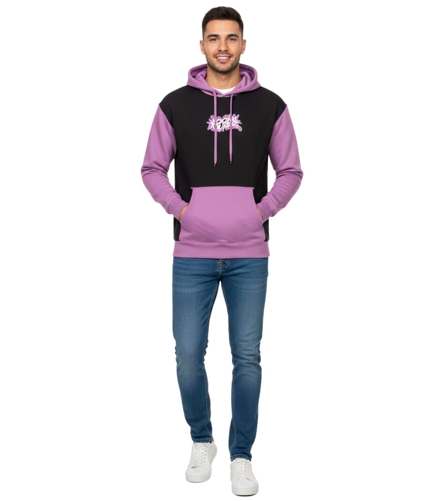 Hollister X Social Tourist Herren Hoodie mit Social Tourist-Print Baumwoll-Pullover 365-352-0015-641 Schwarz/Lila