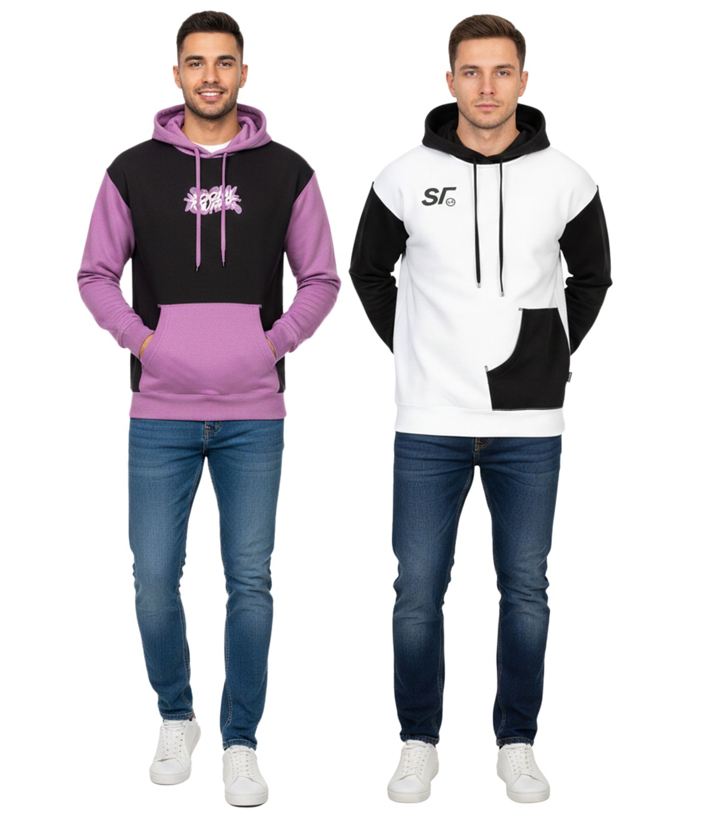 Hollister X Social Tourist Herren Hoodie mit Social Tourist-Print Baumwoll-Pullover 365-352 in Schwarz/Lila oder Weiß/Schwarz