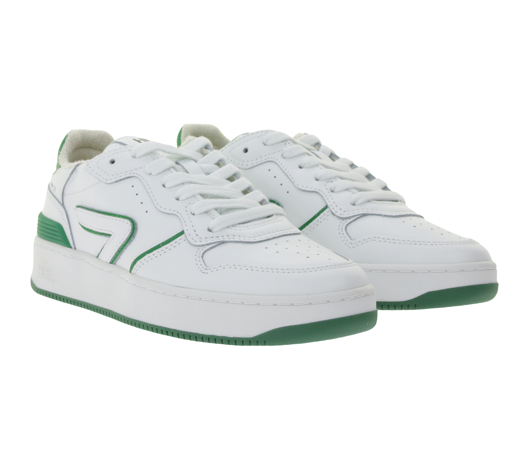 HUB Smash L31 Damen Sneaker mit Terry-Fütterung Echtleder-Schuhe W5008L31-L10-896 Weiß/Grün