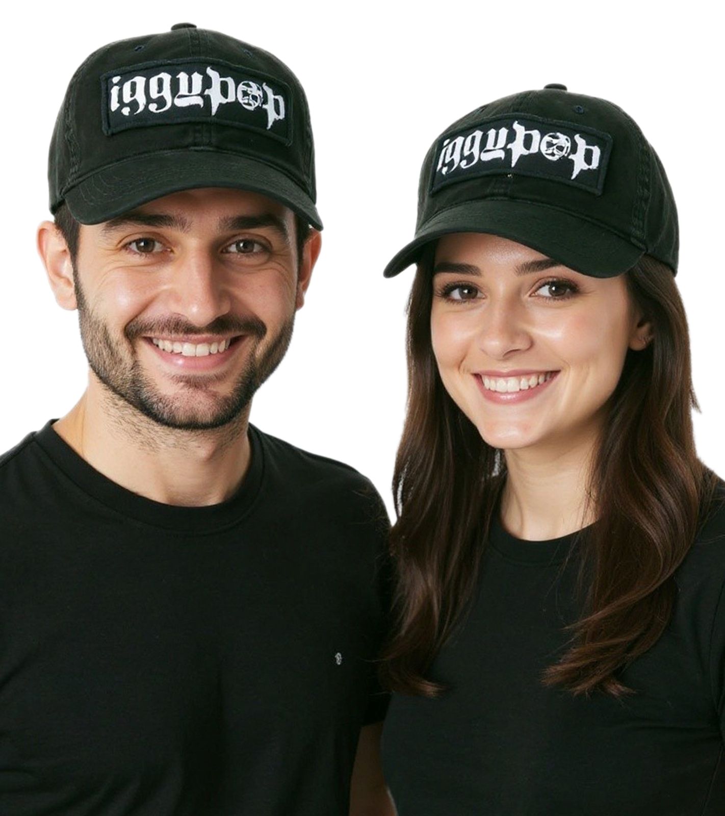 Iggy Pop Unisex Cap Baumwoll-Cap Punk-Rocker mit leicht gebogenem Schirm Base-Cap 3651IGG Schwarz/Weiß
