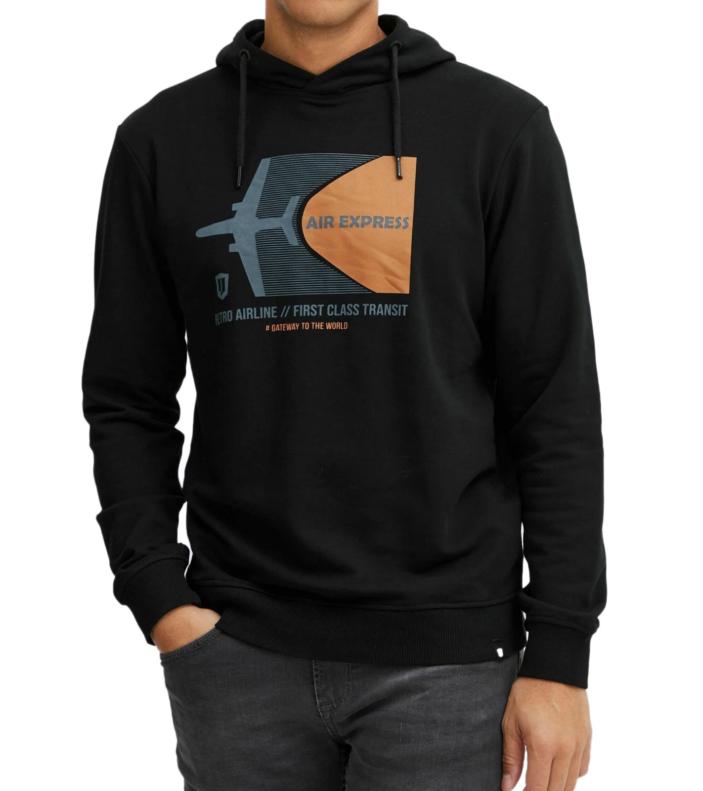 INDICODE Forzo Herren Baumwoll-Hoodie nachhaltiger Kapuzen-Sweater mit großem Frontprint 55-581MM 999 Schwarz