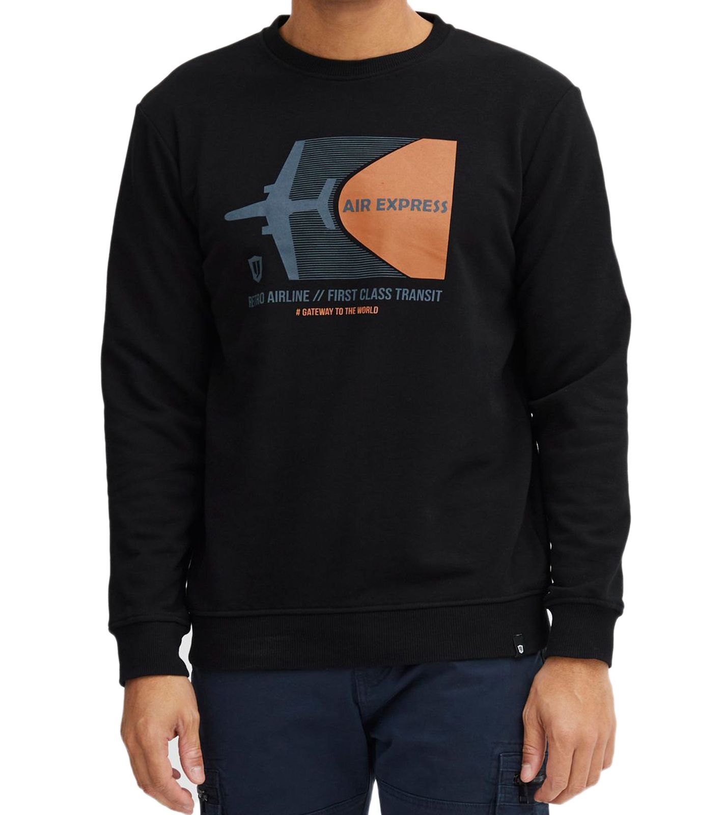 INDICODE IDForz Herren Baumwoll-Pullover Rundhals-Sweater mit großem Frontprint 55582MM 999 Schwarz
