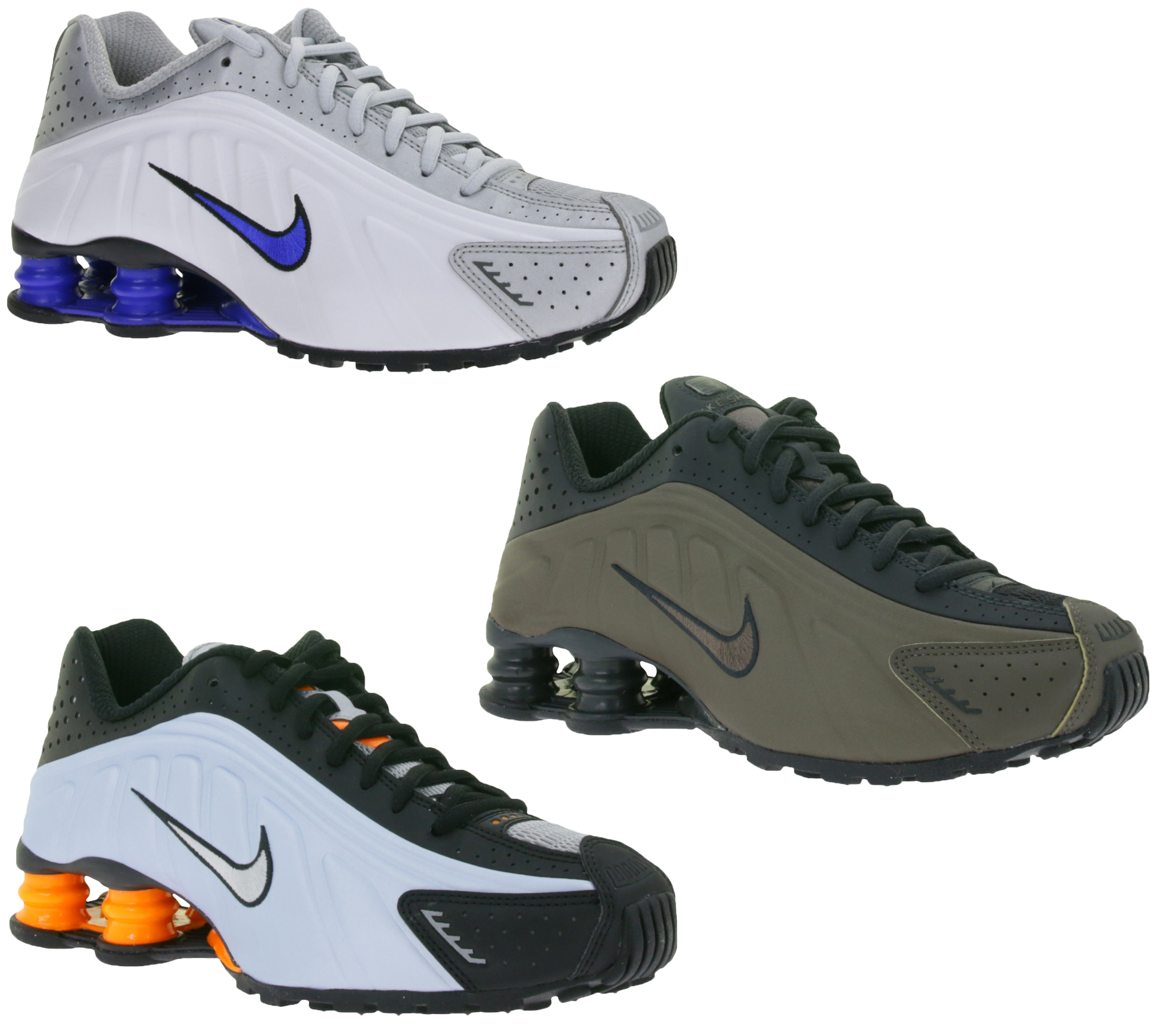 innovative NIKE Shox R4 Damen Low-Top-Sneaker mit Shox-Technologie Sport-Schuhe Lauf-Schuhe Schwarz/Silber, Schwarz/Grau oder Weiß/Silber