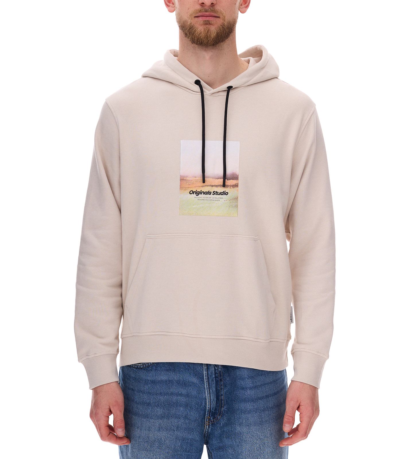 JACK & JONES Esterbro Newton Herren Kapuzen-Pullover Baumwoll-Pullover mit Originals Studio Print 12266801 Beige