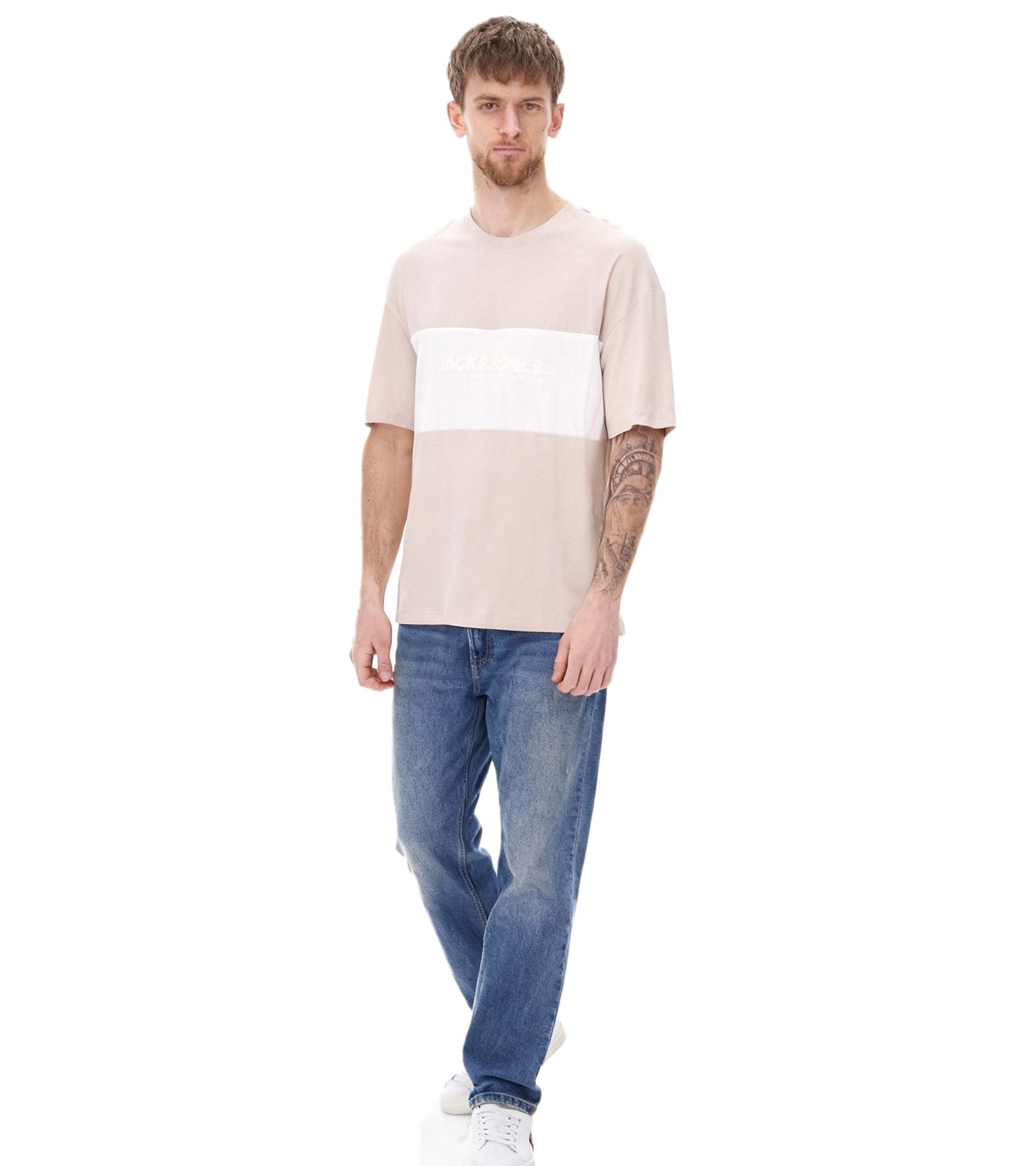 JACK & JONES Herren Rundhals-Shirt Baumwoll-Shirt T-Shirt Kurzarm-Shirt 12258883 Beige