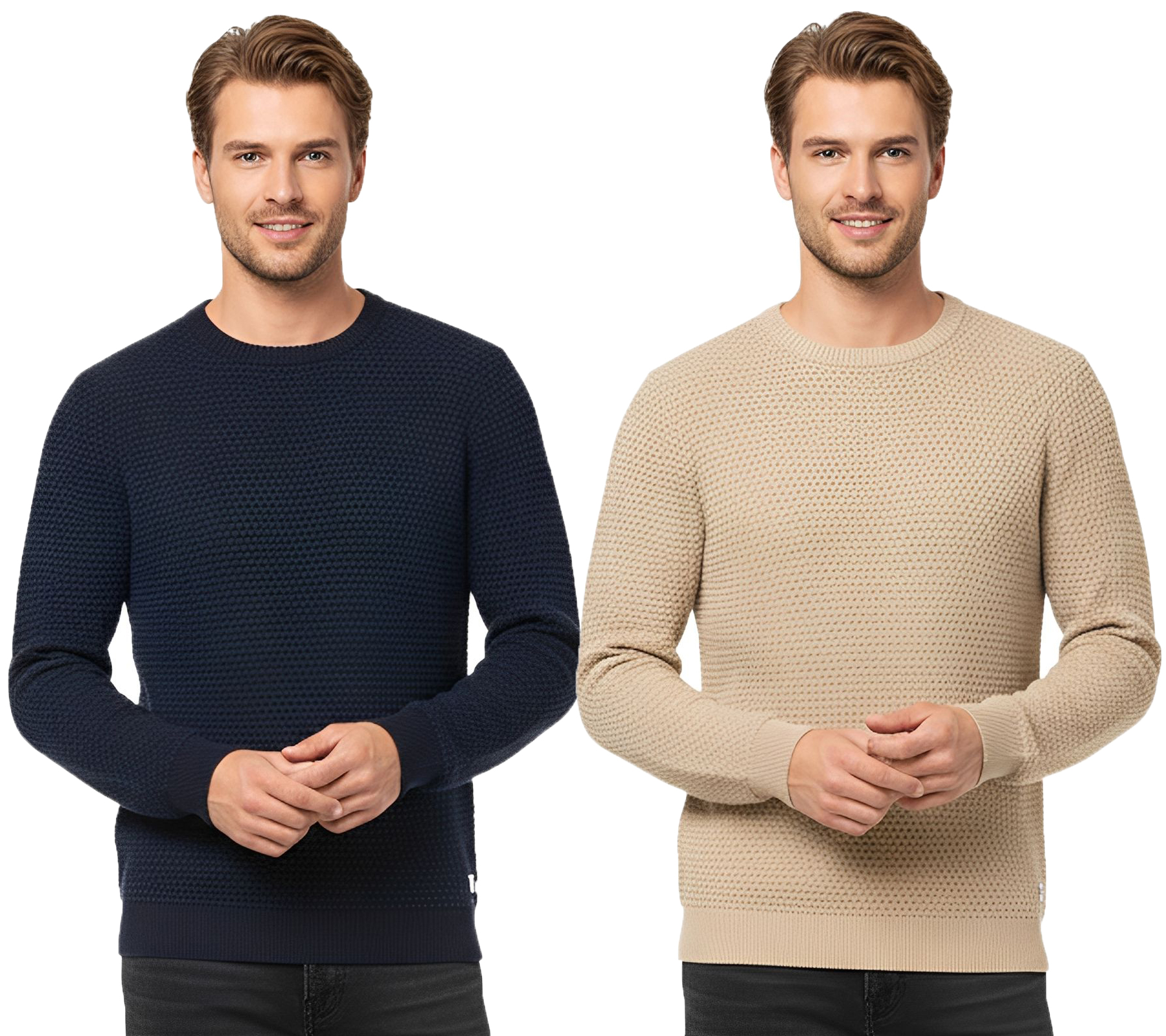 JACK & JONES JJEATLAS Herren Strick-Pullover im strukturiertem Design Baumwoll-Pullover Knit Crew Neck Sweater 12212816 Beige oder Dunkelblau