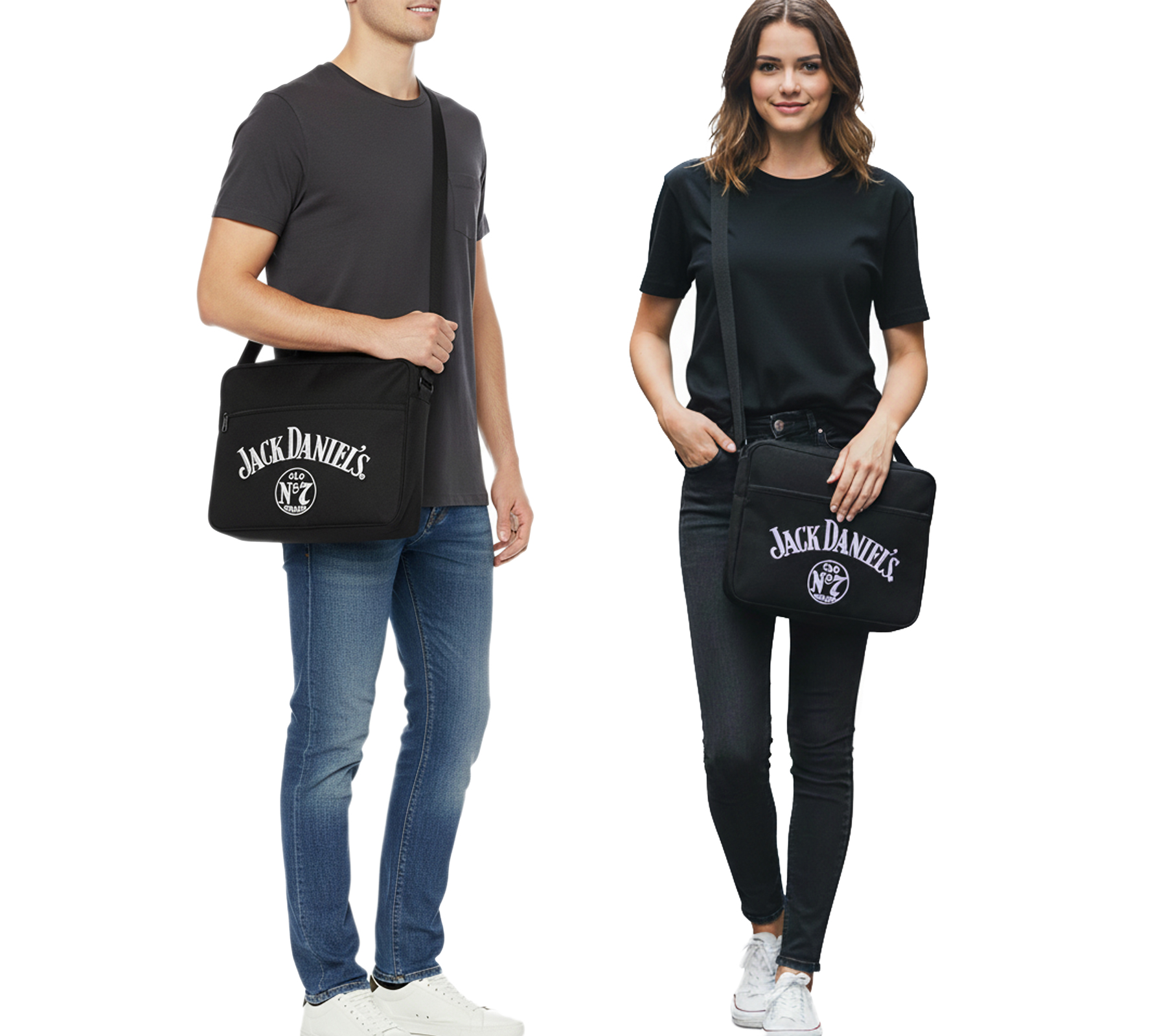 Jack Daniels Canvas Umhänge-Tasche Messengerbag Laptop-Tasche Fan-Artikel 38 x 28 x 5 cm Schwarz