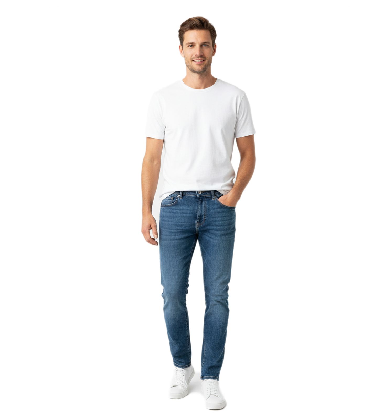 Jeanerica Herren Straight Fit Denim Hose Komfortabler Schnitt Vintage Antifit Mittelblau