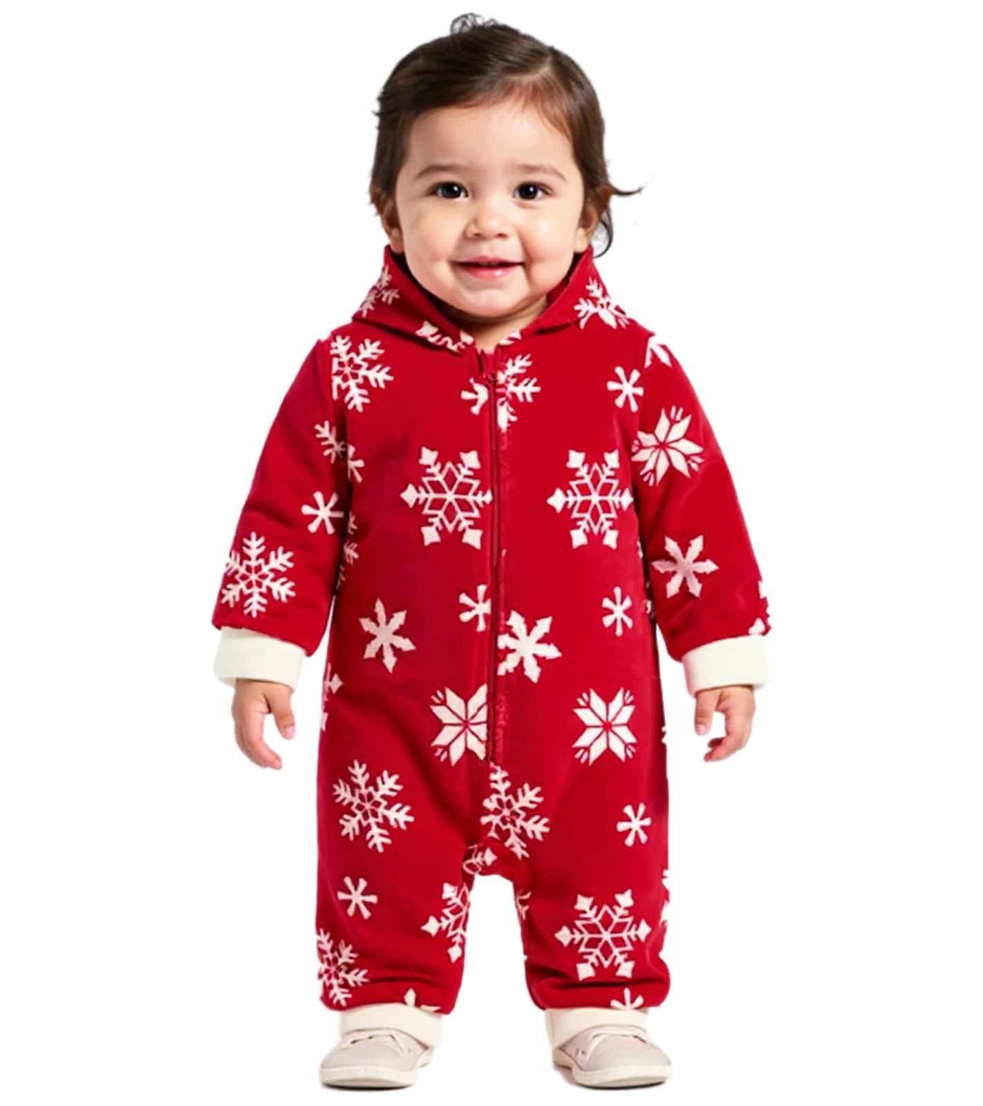 Jumpsuit Kleinkinder Overall Fleece-Anzug mit Kapuze Schneeflocken-Design mit Reißverschluss Baby-Anzug 954927 Rot/Weiß