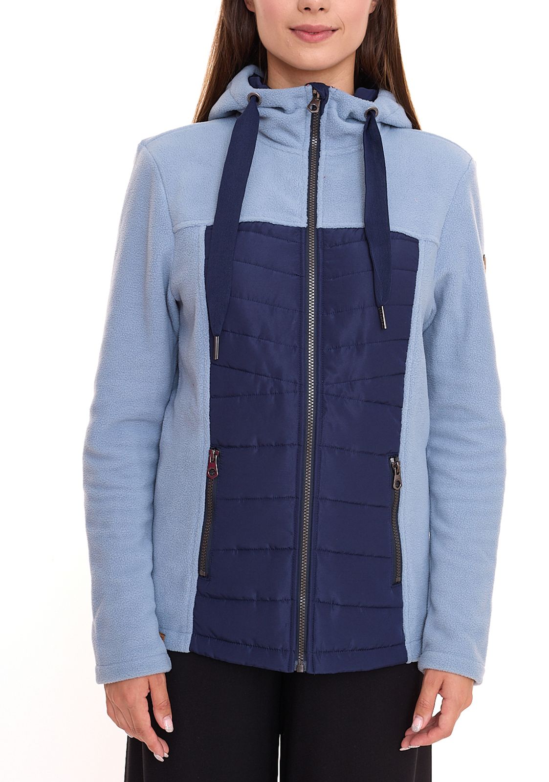 KangaROOS Damen Fleece-Jacke Steppjacke mit Kapuze Übergangs-Jacke 19061321 Blau